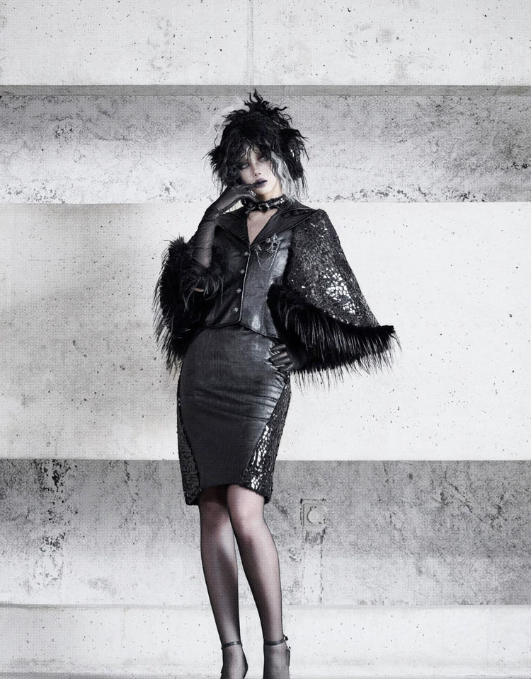 Cracked Leather Cape Blazer