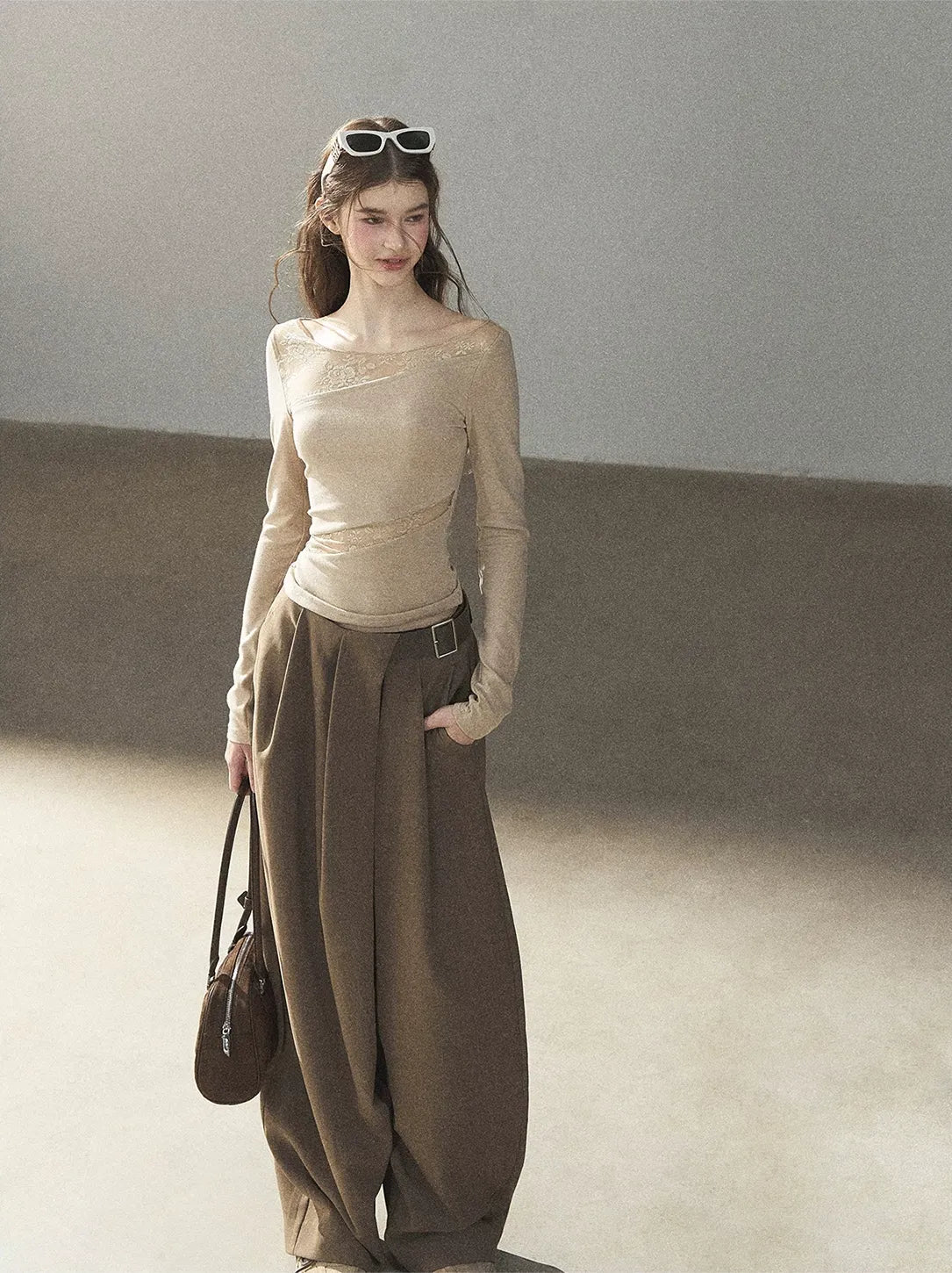 Lace Spliced Slim Fit Top