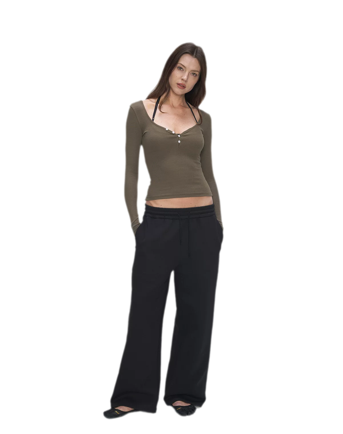 Ribbed V-Neck Button Top