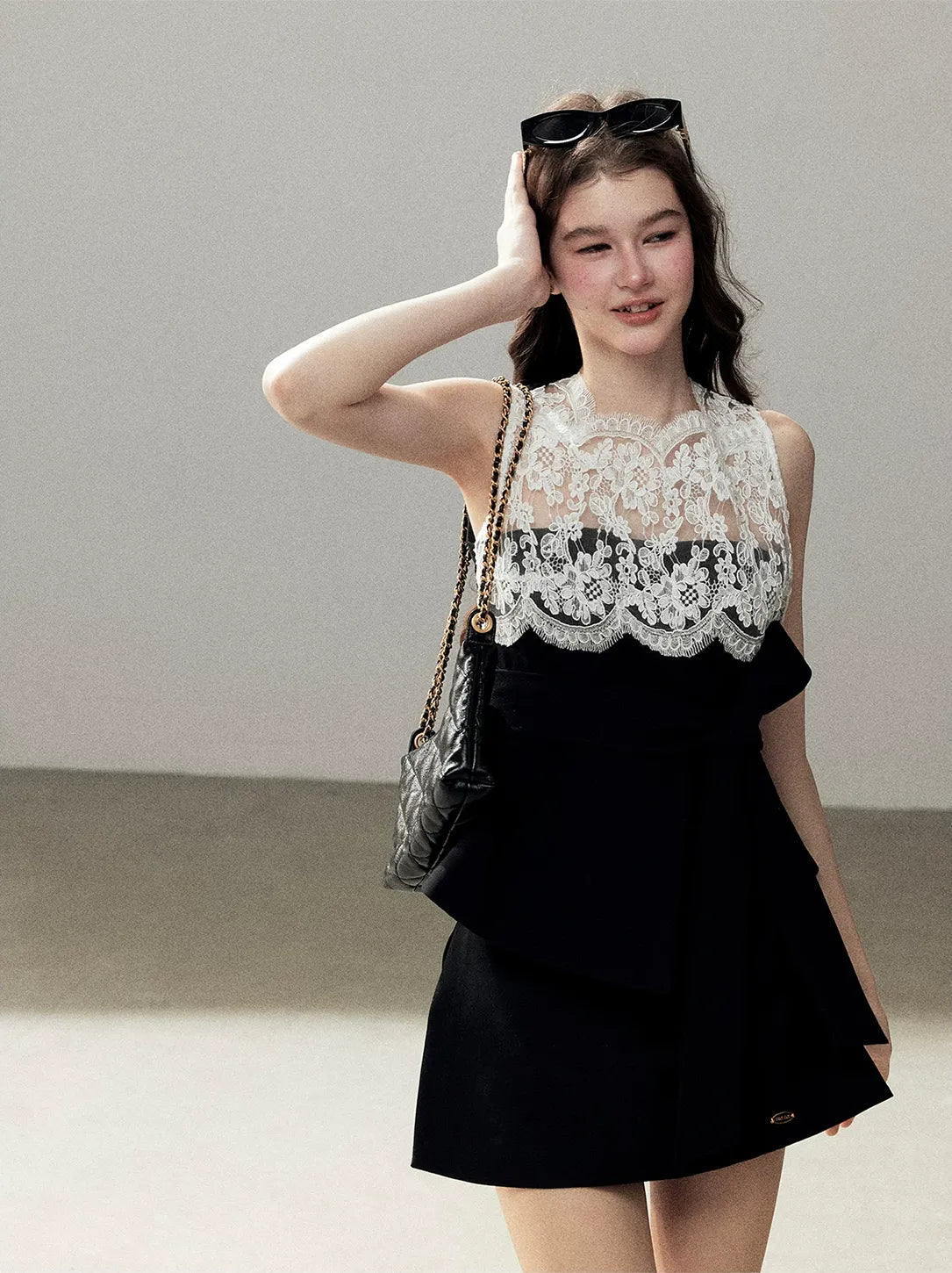 Lace Color-Block Sleeveless Top