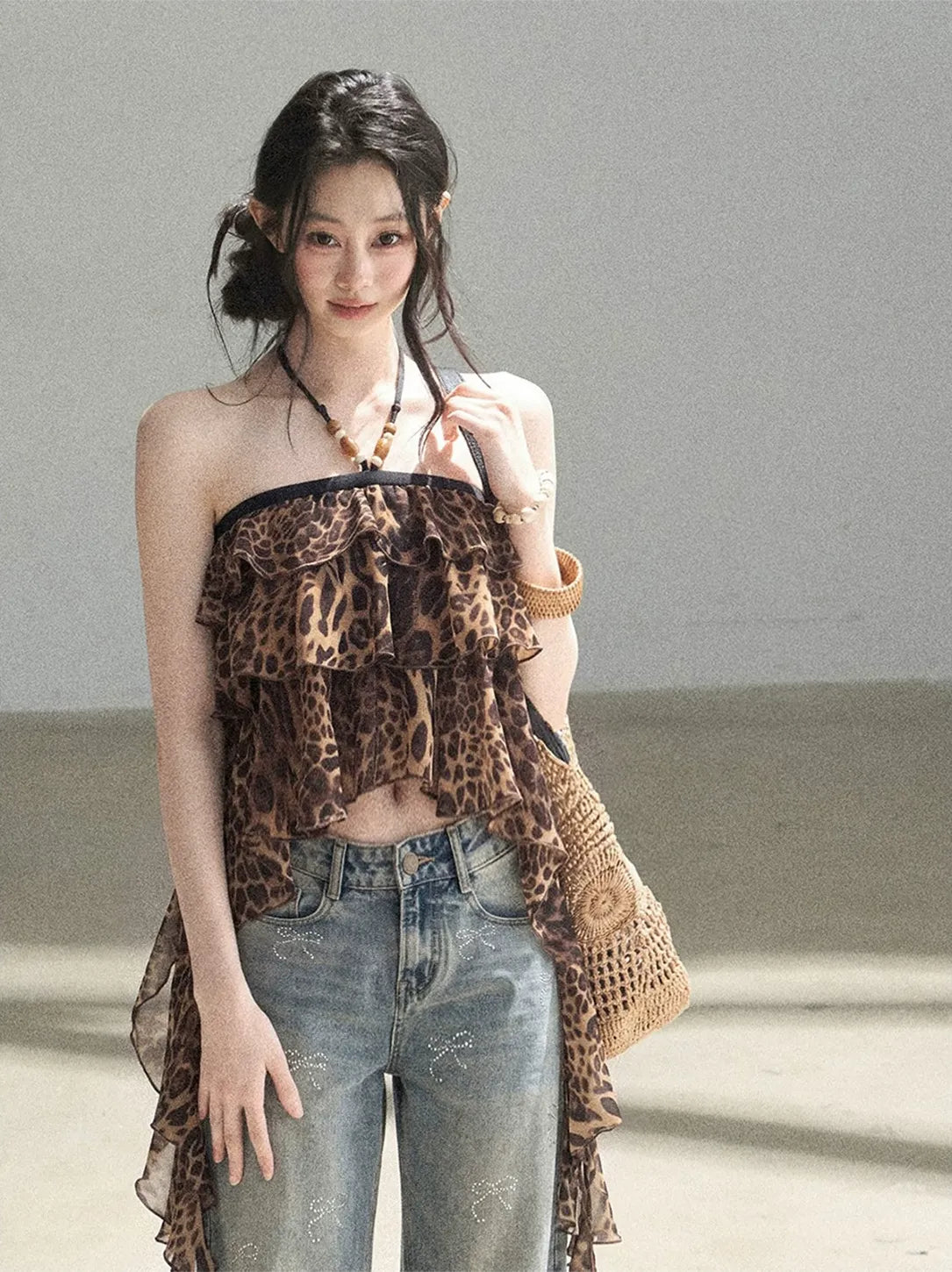 Leopard Ruffle Halter Top
