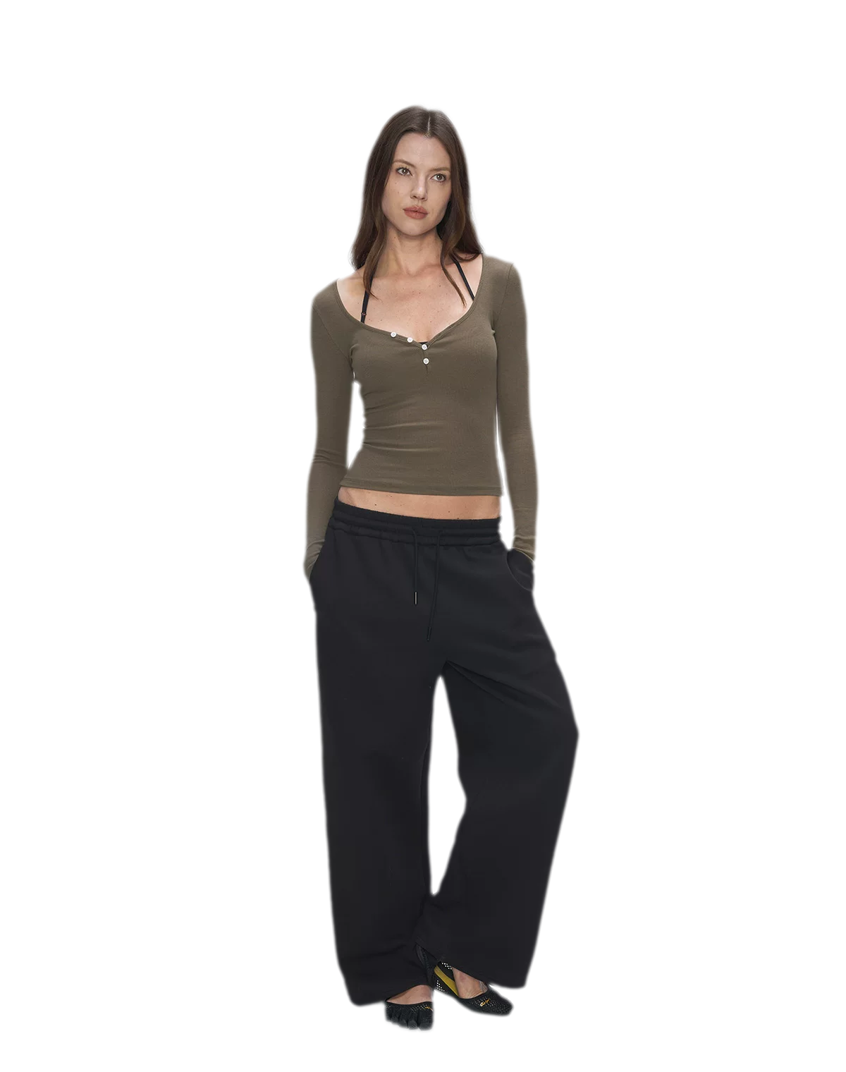 Ribbed V-Neck Button Top