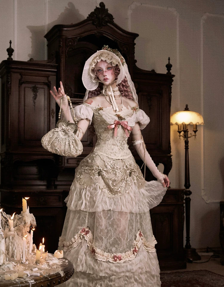 Embroidered Bustle Train Skirt