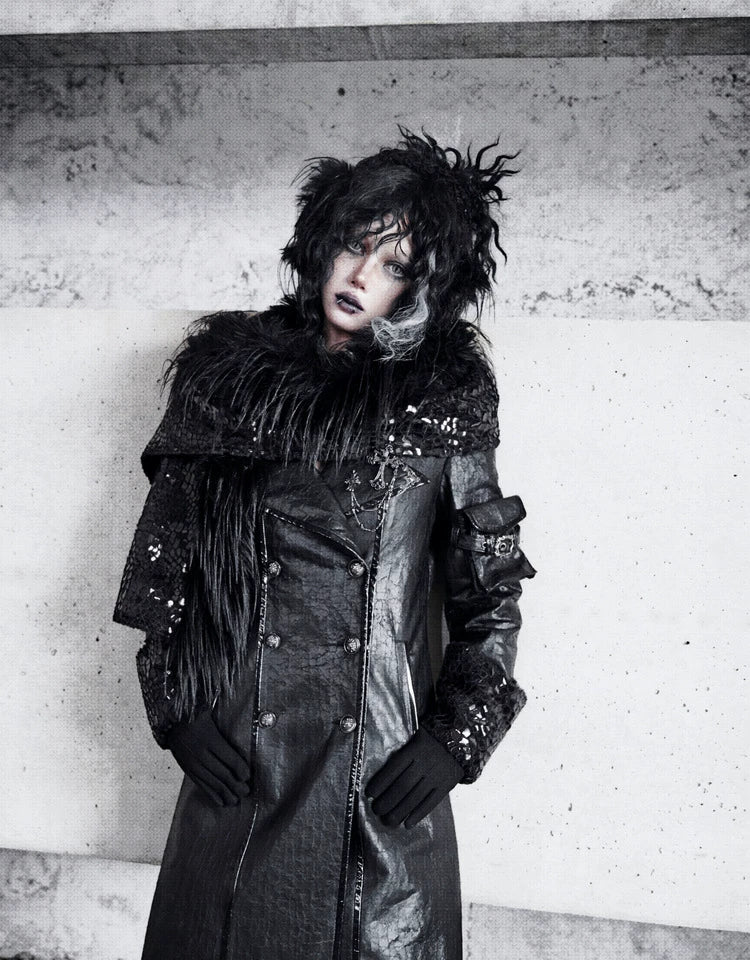 Cracked Leather Fleece-Lined Coat
