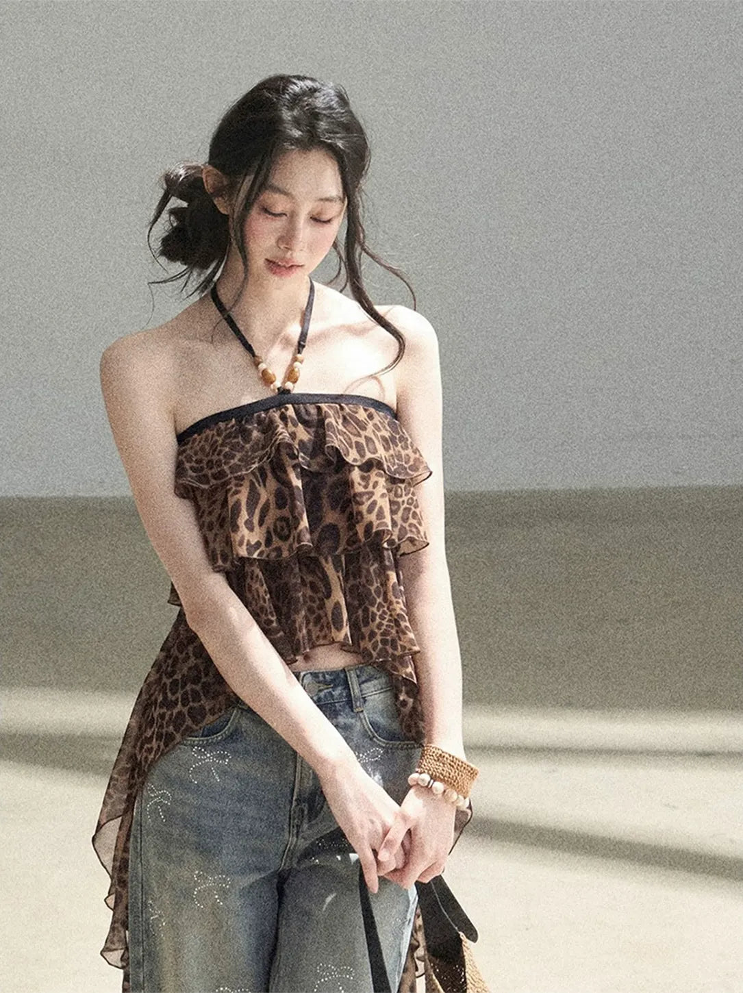 Leopard Ruffle Halter Top