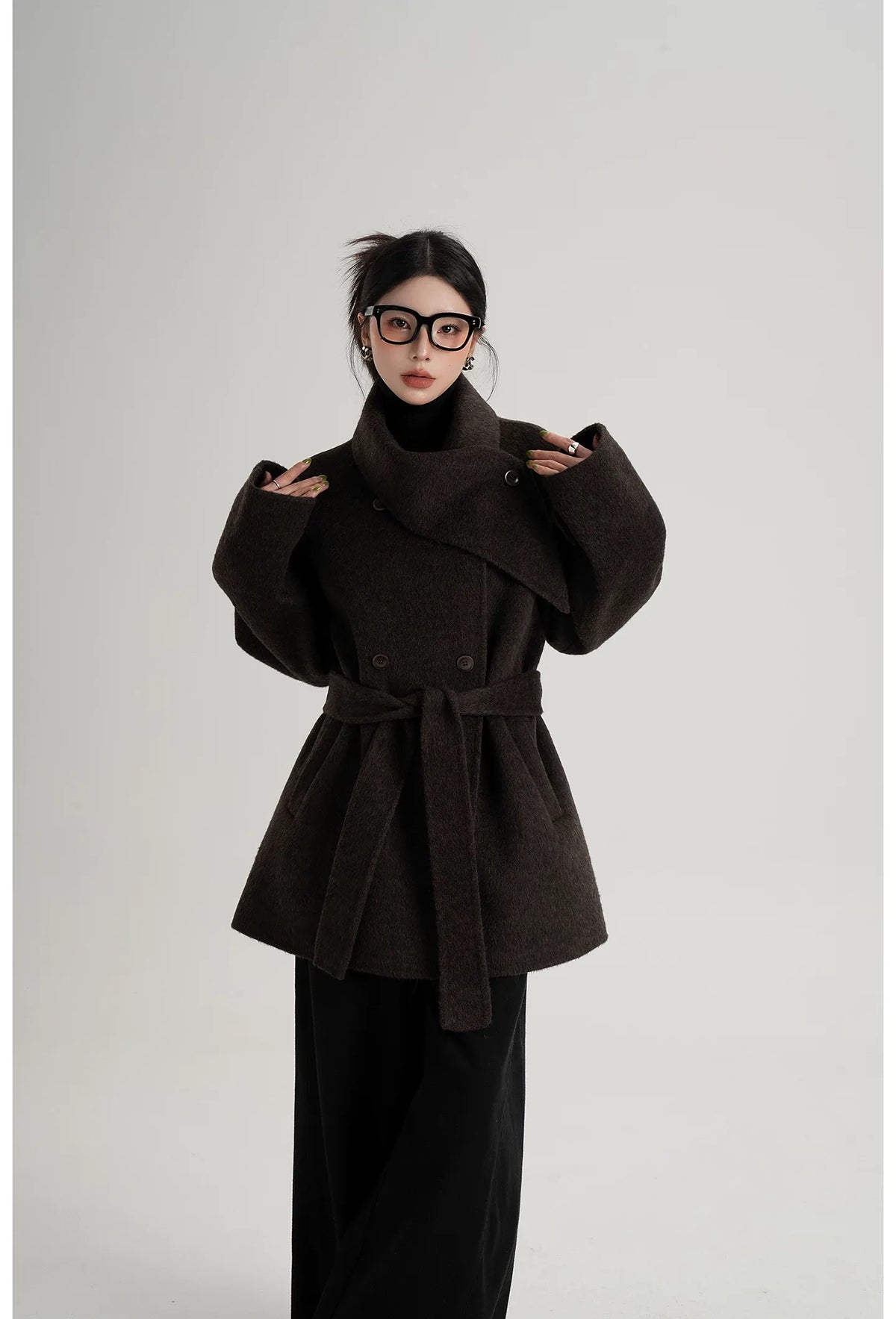 Handstitched Shawl Collar Wool Coat