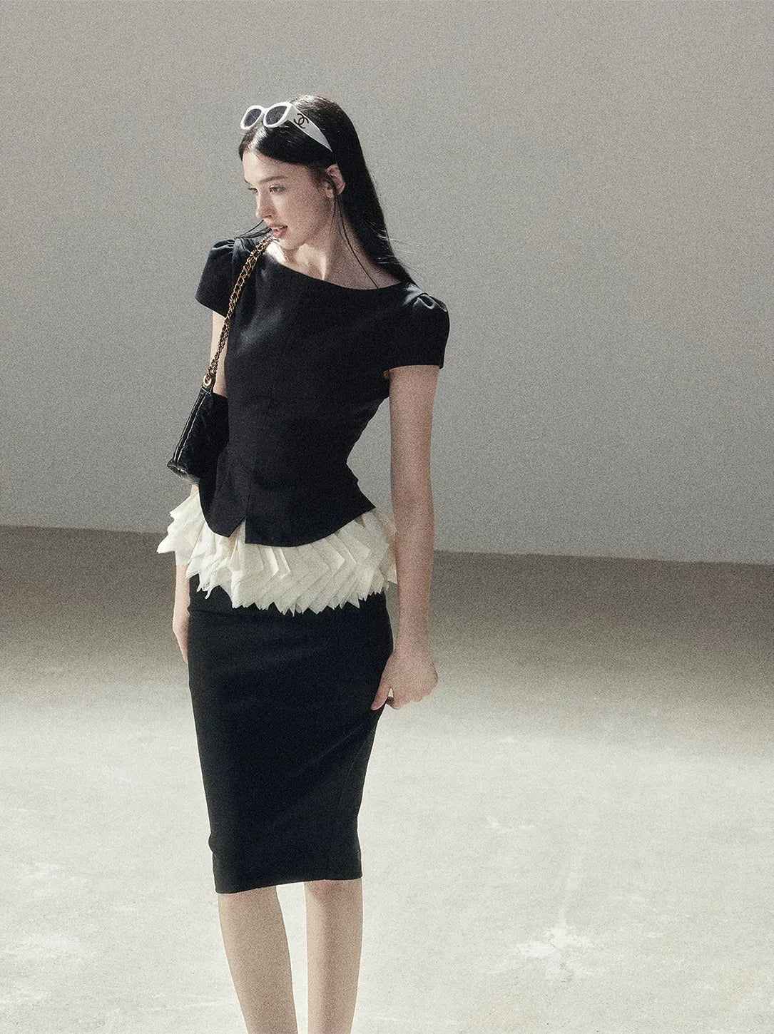 Colorblock Cropped Top Skirt Set