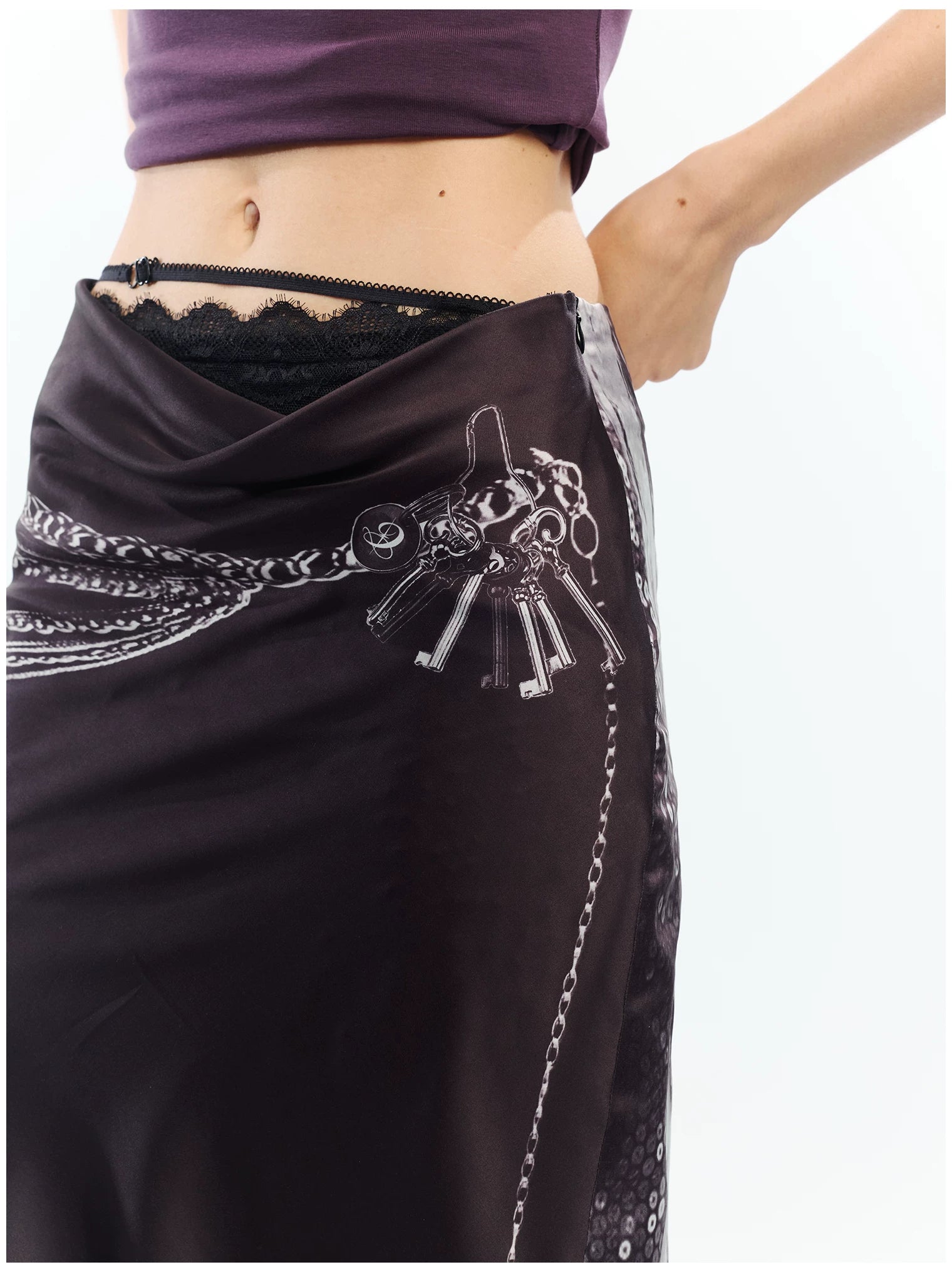Punk Printed Reversible Satin Midi Skirt