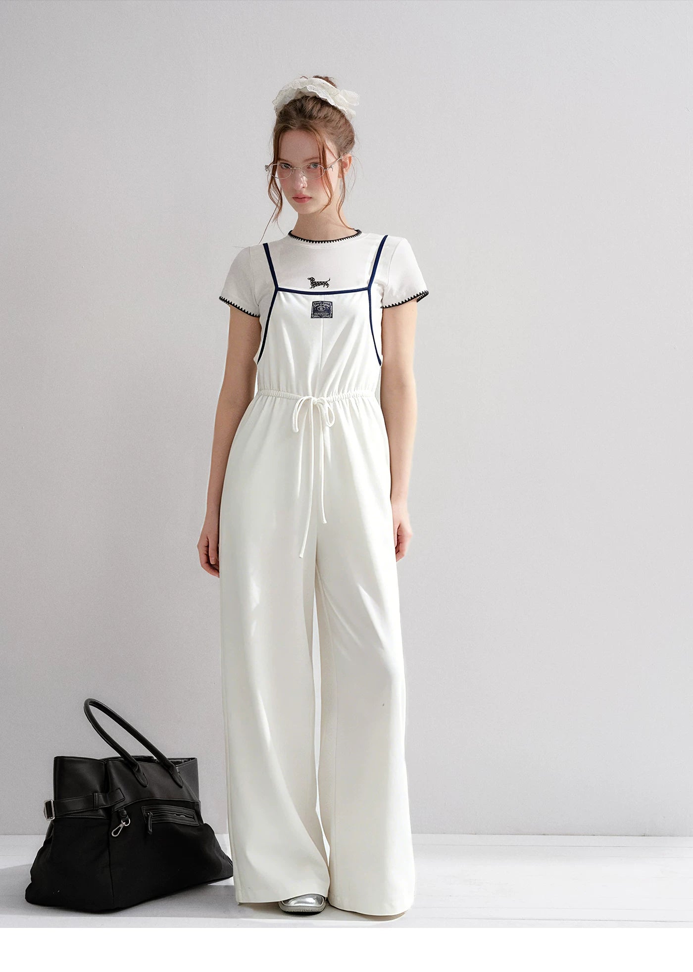 Contrast Piping Drawstring Waist Jumpsuit