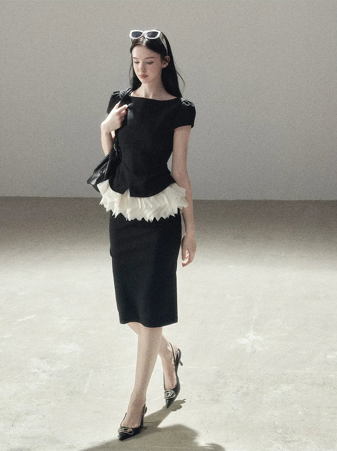 Colorblock Cropped Top Skirt Set