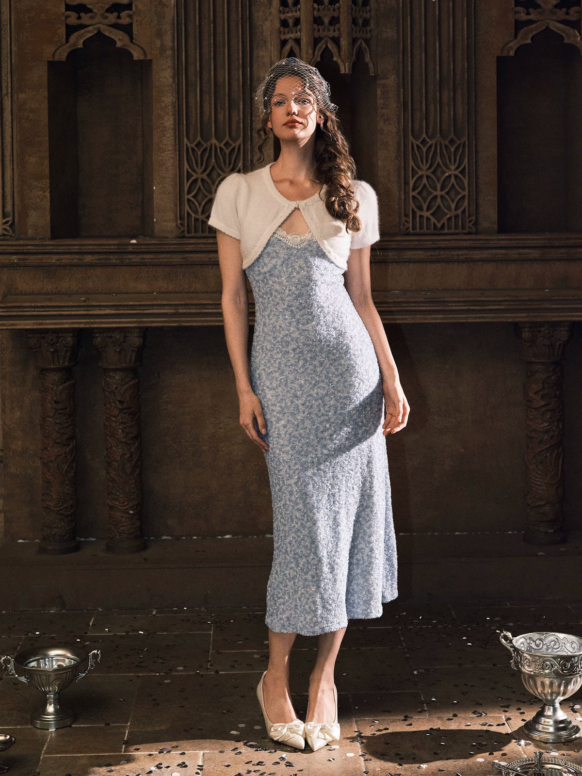 Sequin Floral Midi Dress