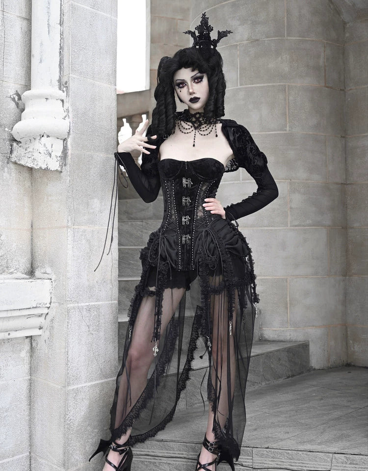 Áo corset bustier nhung lồng chim