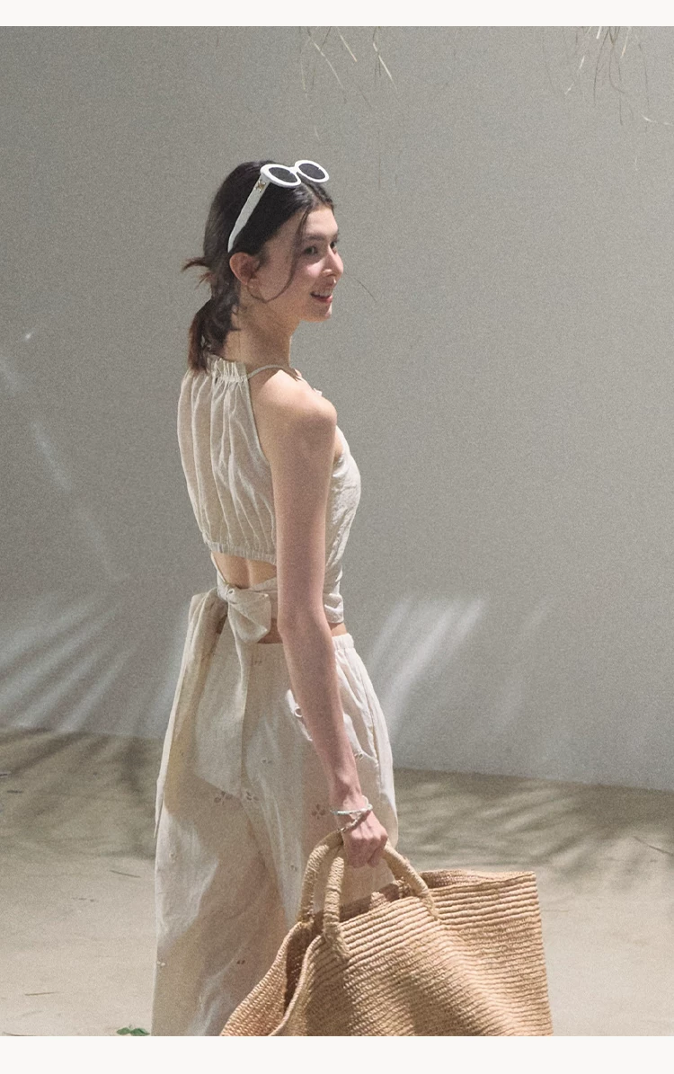 Cotton Eyelet Wide-Leg Pants