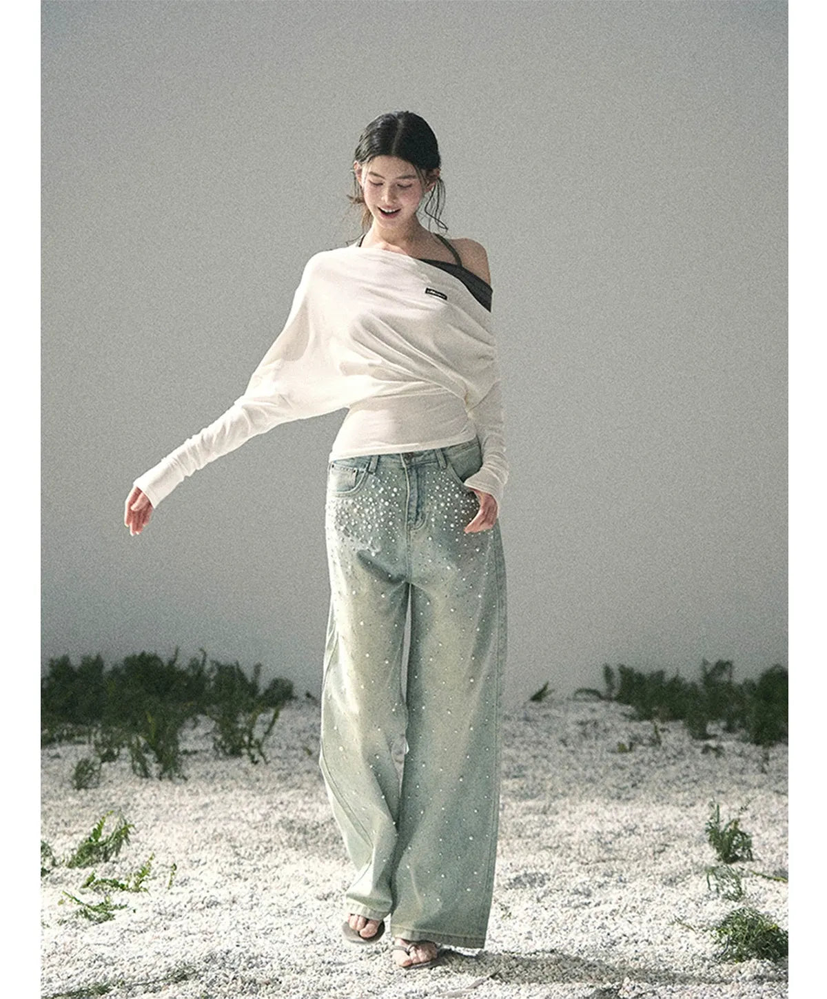Washed Pearl Wide-Leg Jeans