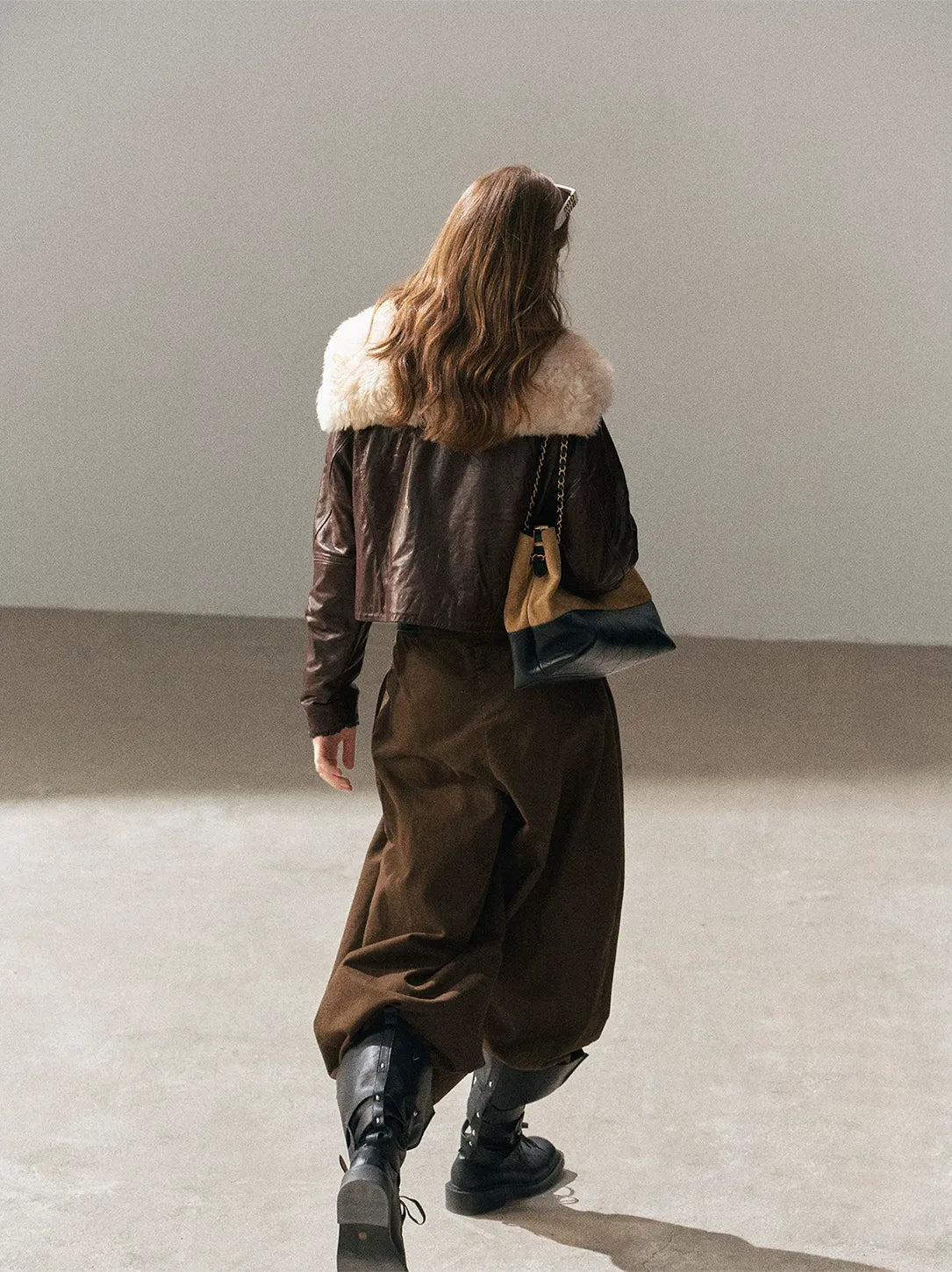 Sheepskin Cropped Goose-Down Jacket