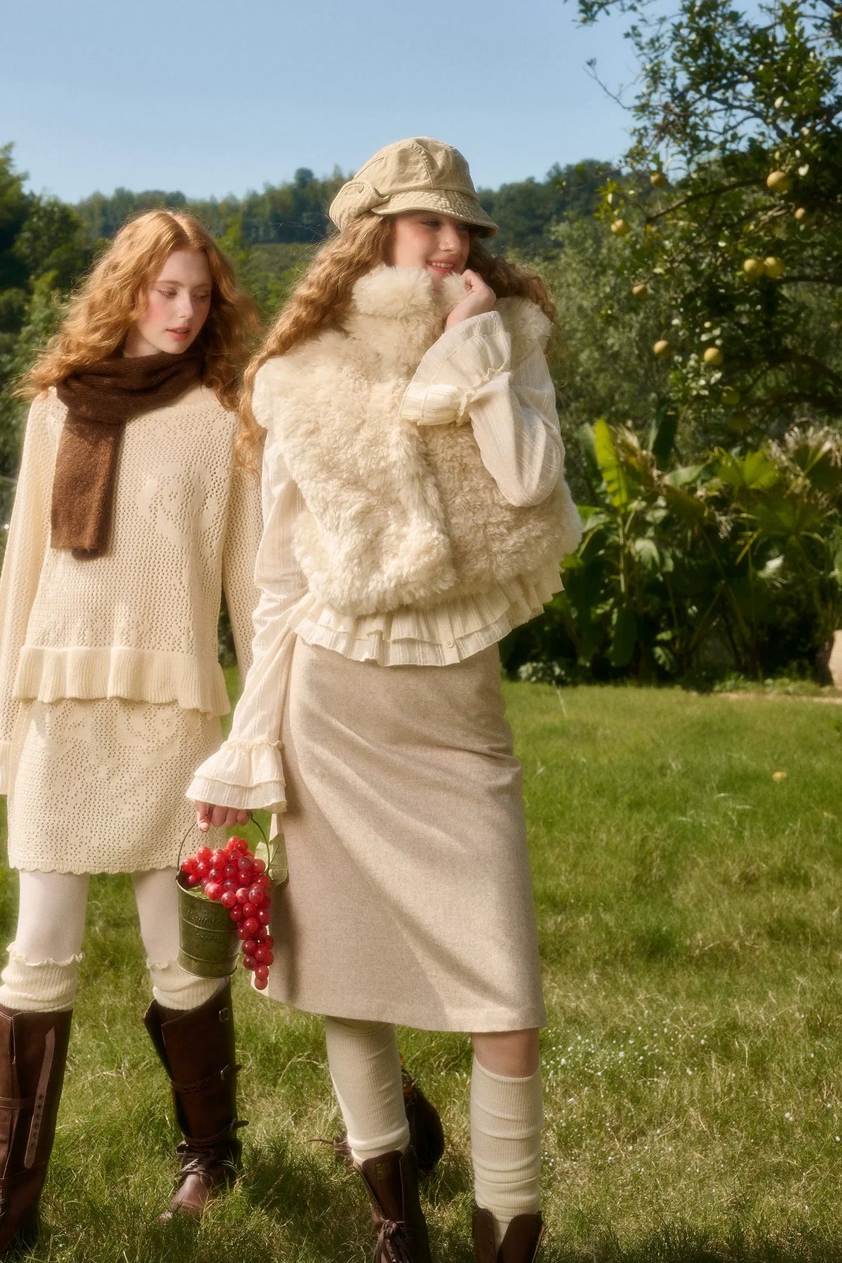 Ensemble chemise à volants et jupe en coton