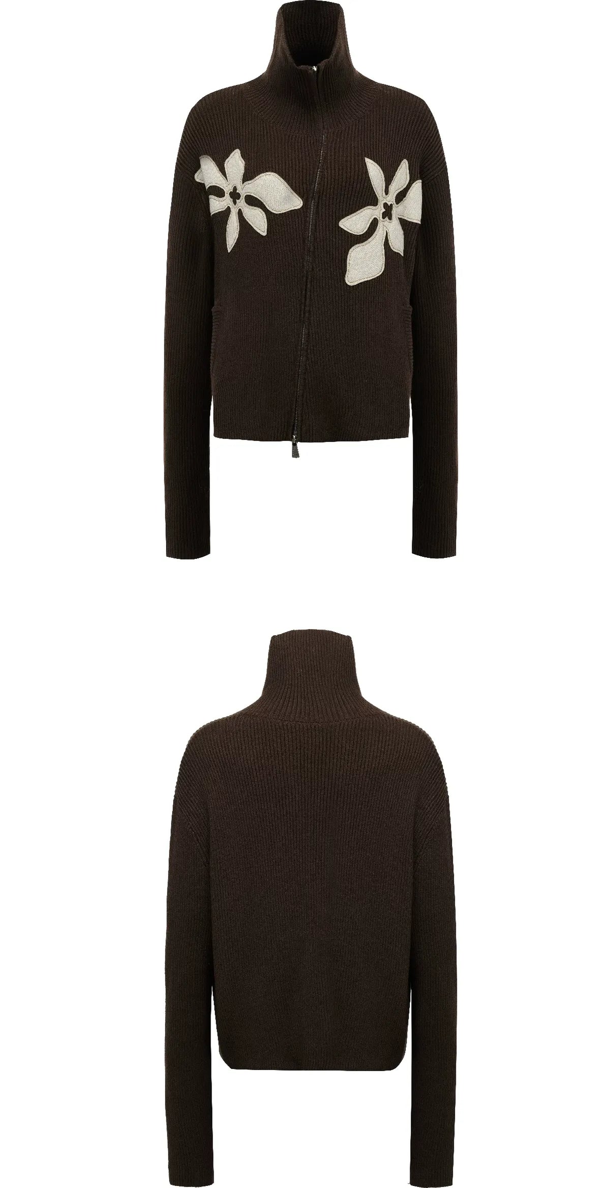 Appliqué Zip-Up Knit Jacket