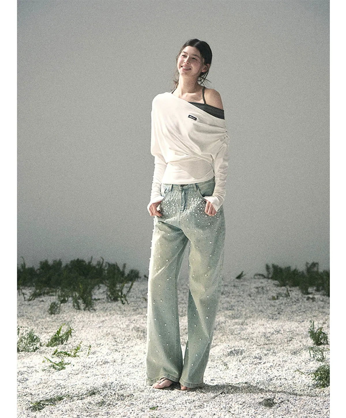 Washed Pearl Wide-Leg Jeans