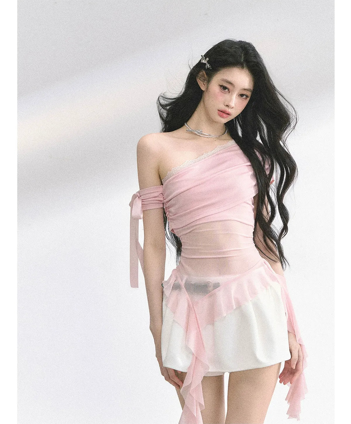 Sheer Asymmetric Mesh Tee