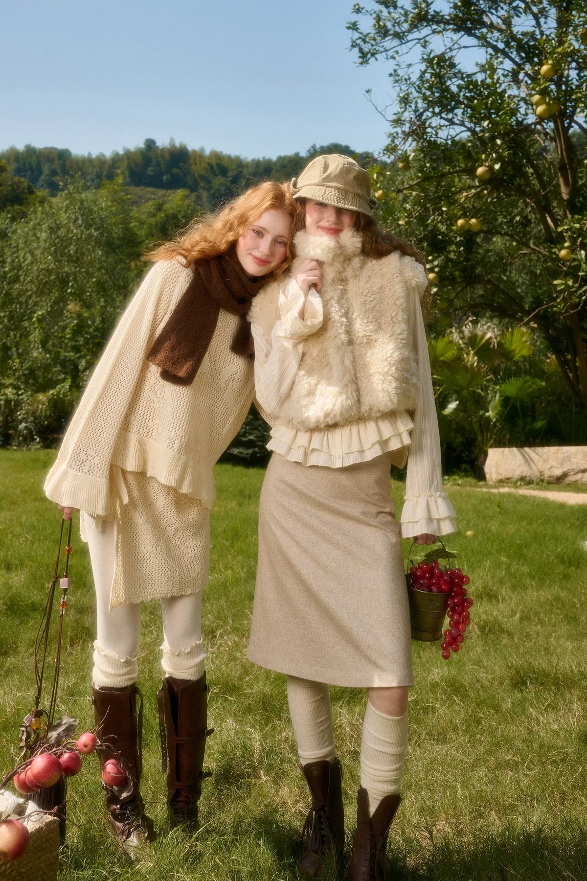 Ensemble chemise à volants et jupe en coton