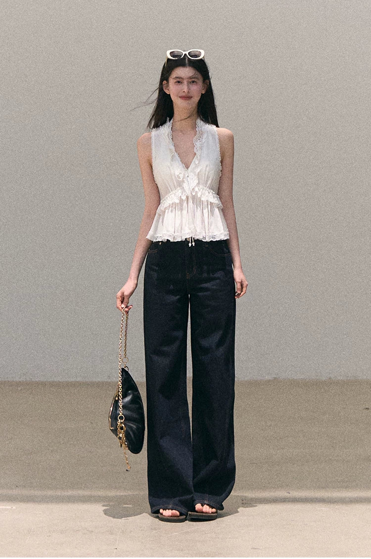 Washed Denim Wide-Leg Set