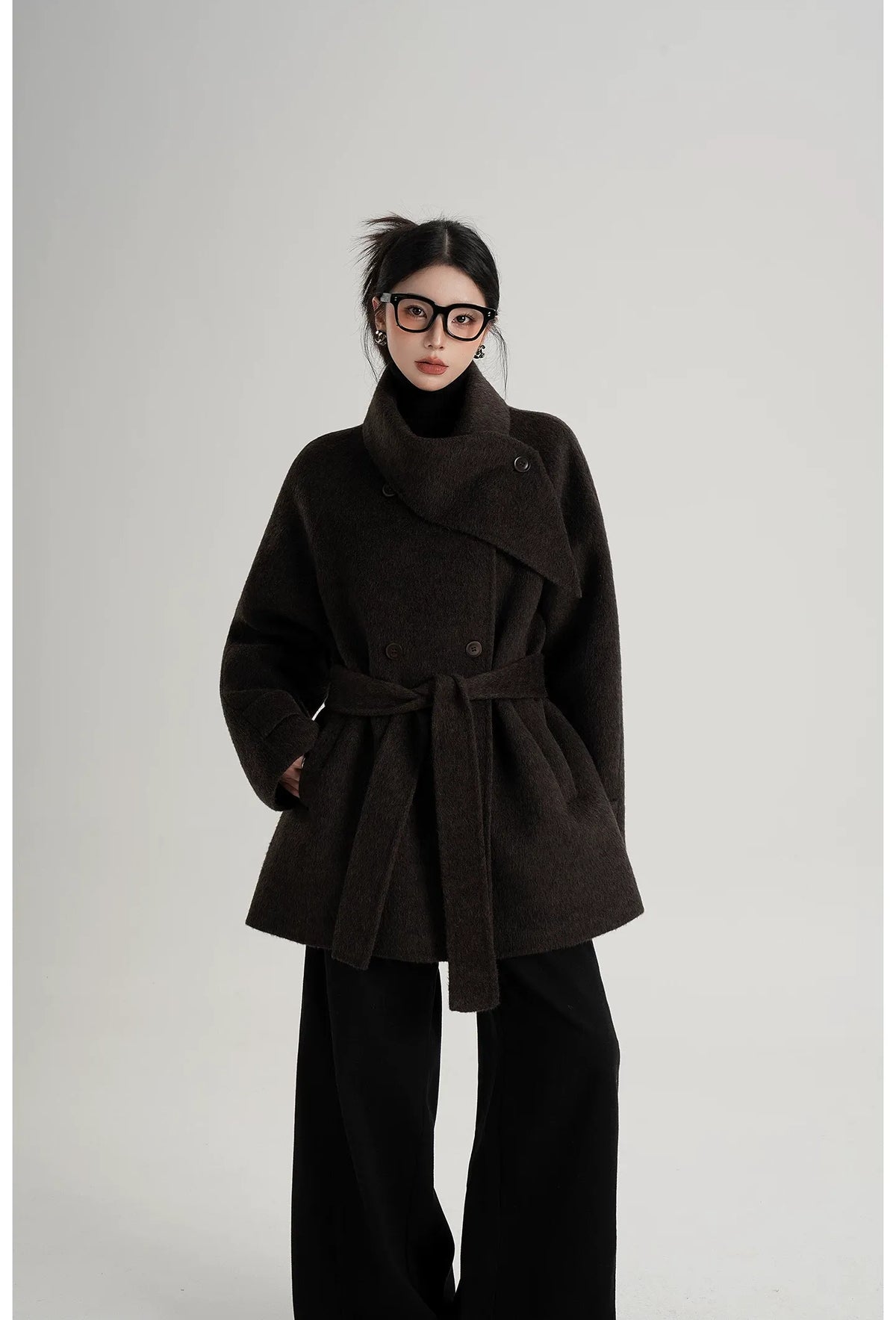 Handstitched Shawl Collar Wool Coat