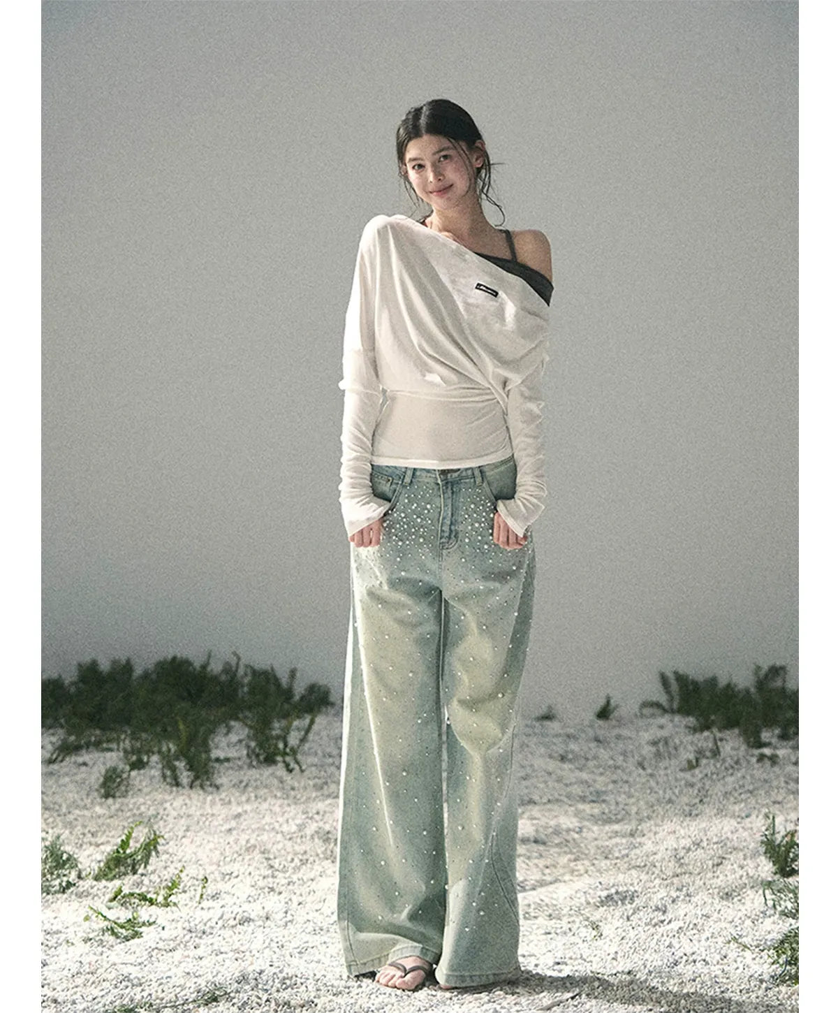 Washed Pearl Wide-Leg Jeans