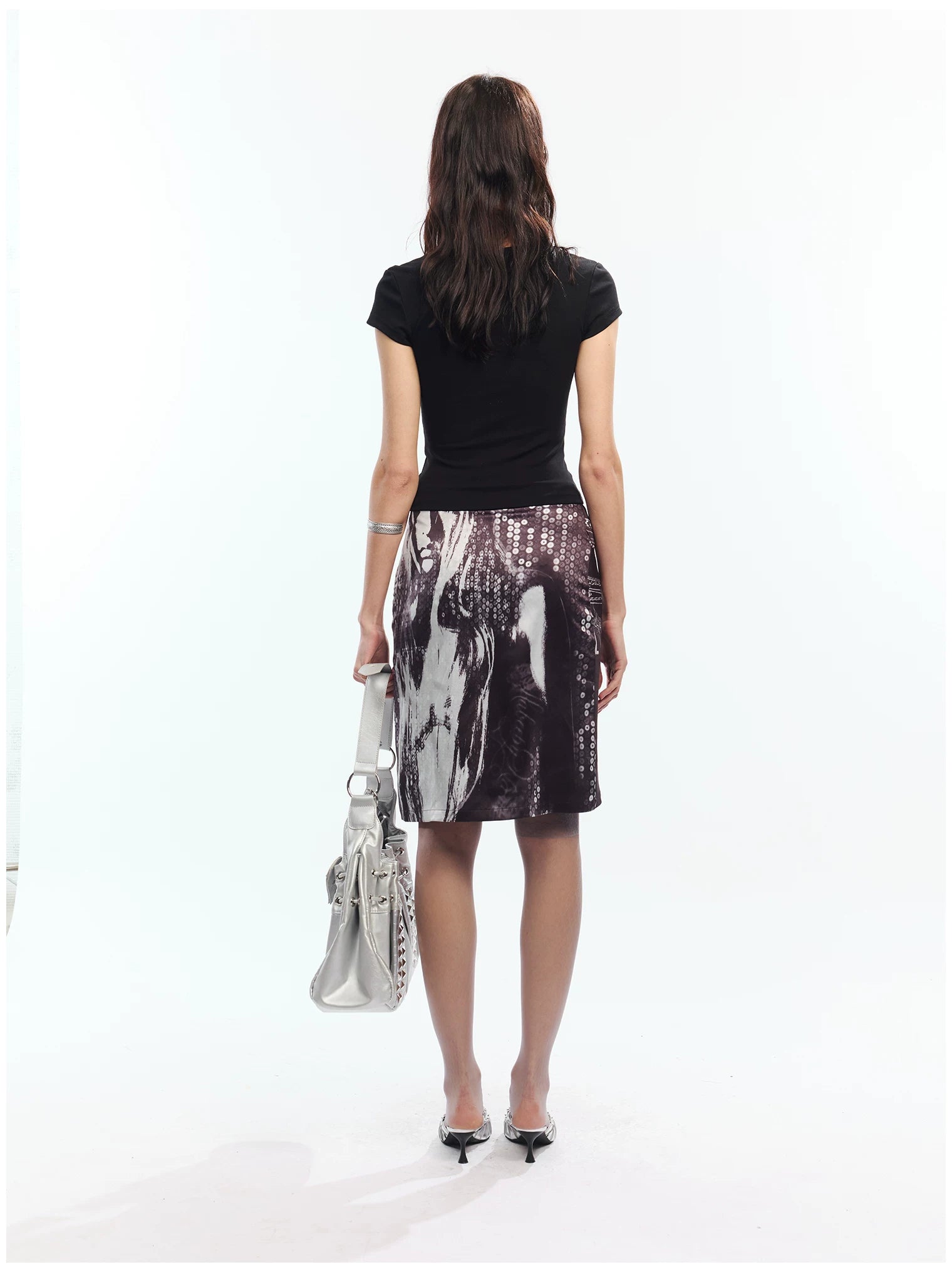 Punk Printed Reversible Satin Midi Skirt