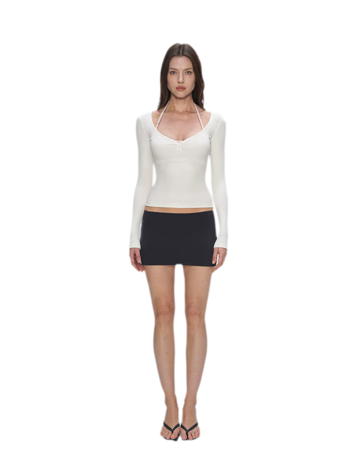 Ribbed V-Neck Button Top