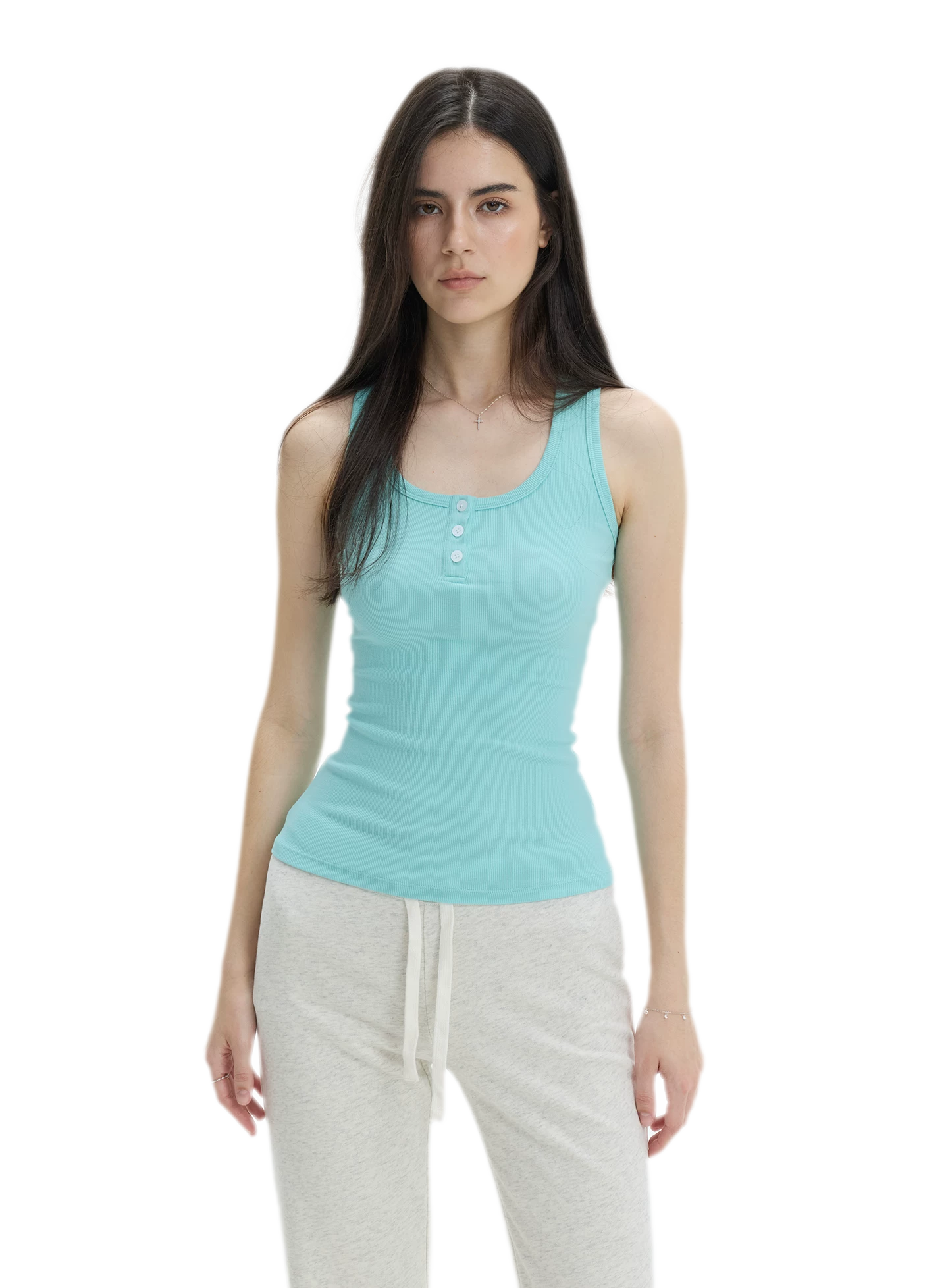 Ribbed Slim-Fit Henley Tank