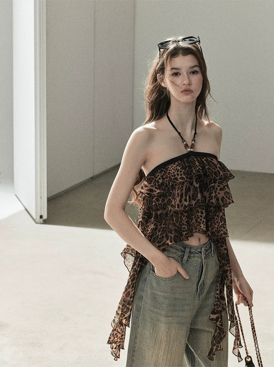 Leopard Ruffle Halter Top