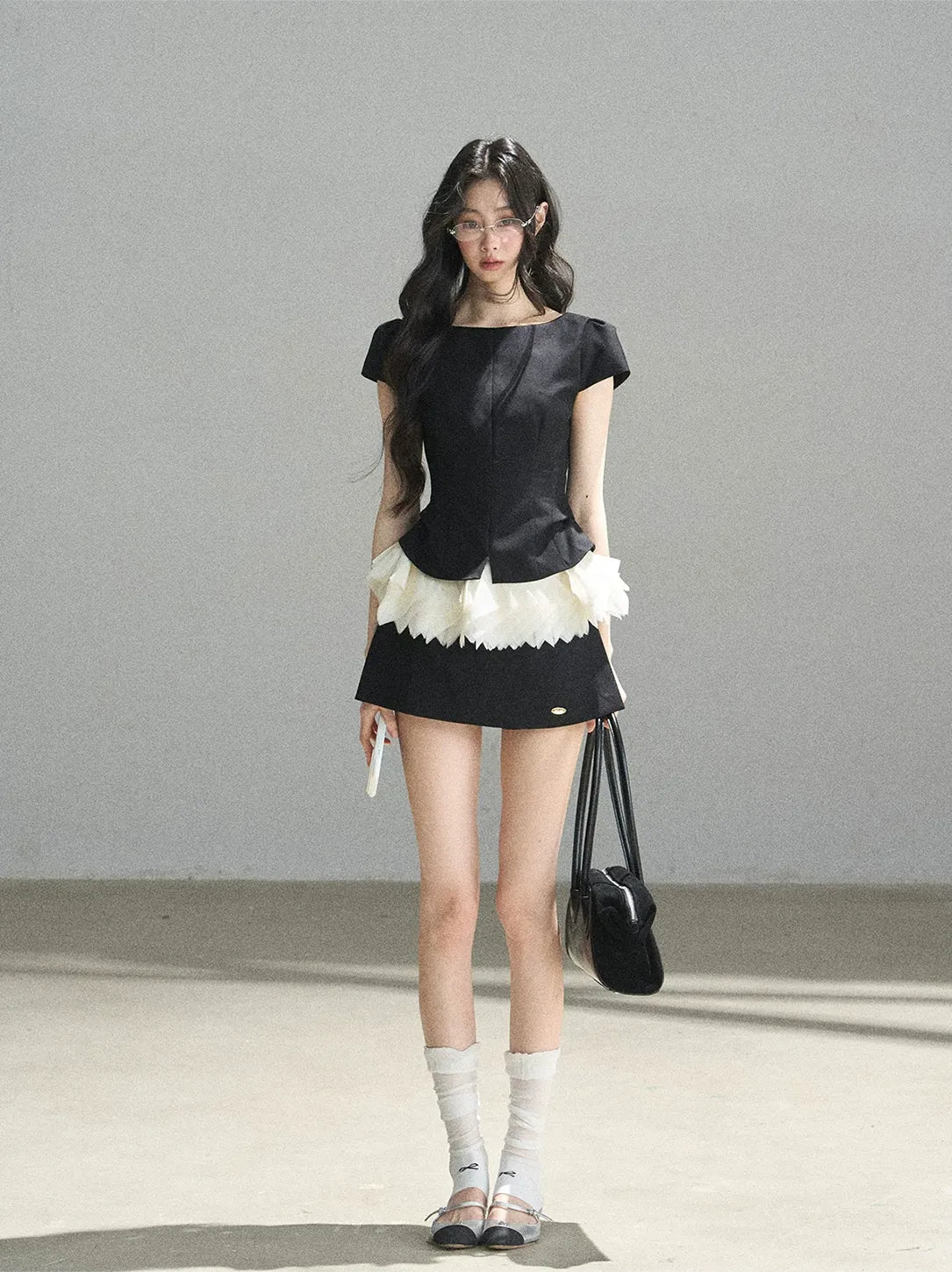 Colorblock Cropped Top Skirt Set