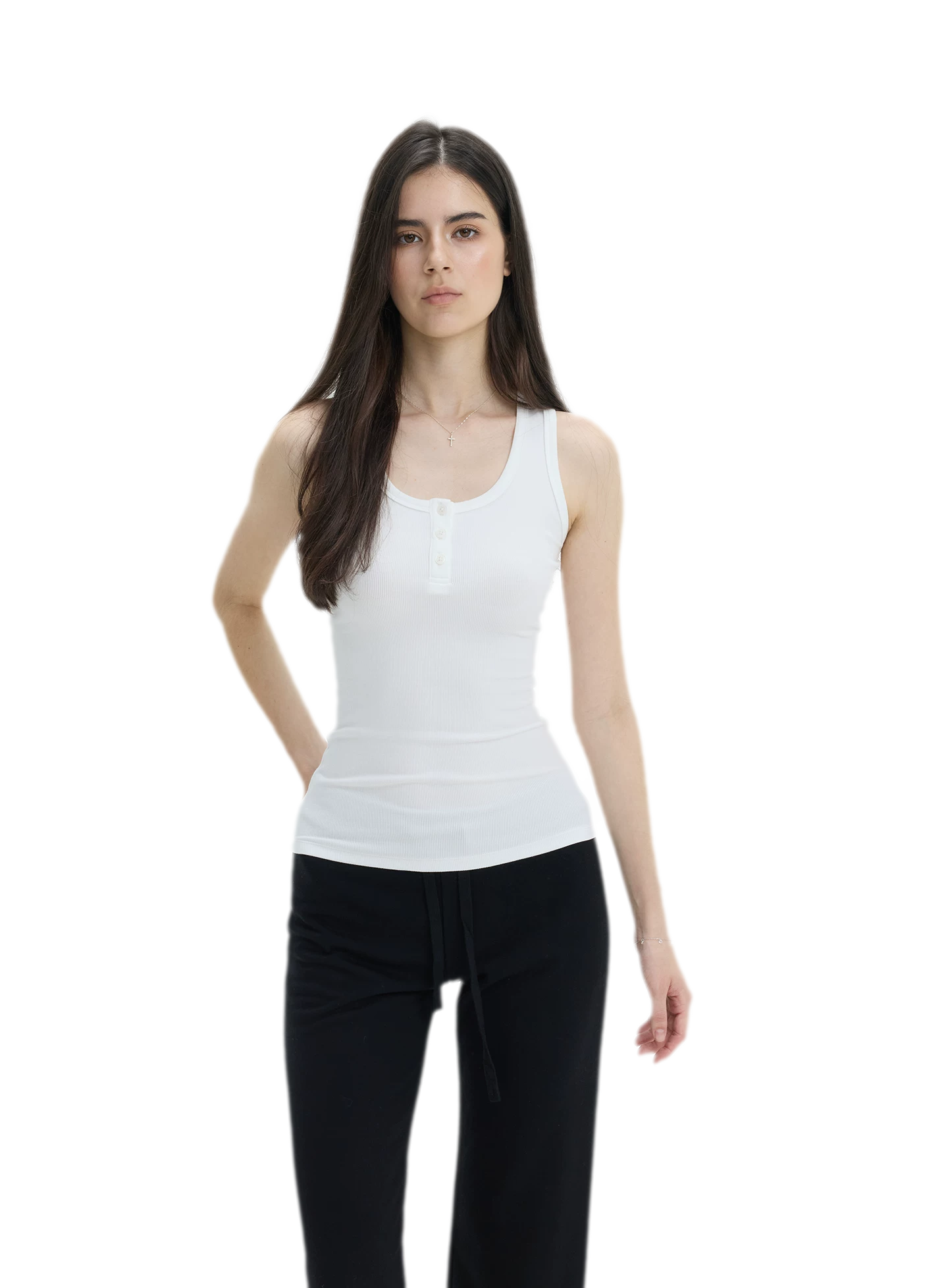 Ribbed Slim-Fit Henley Tank
