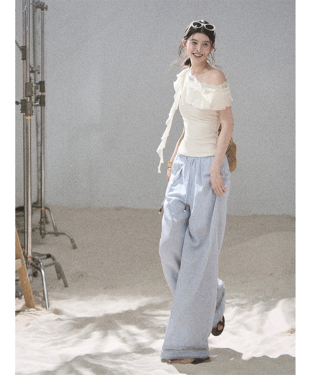 Lace One-Shoulder Crop Tee