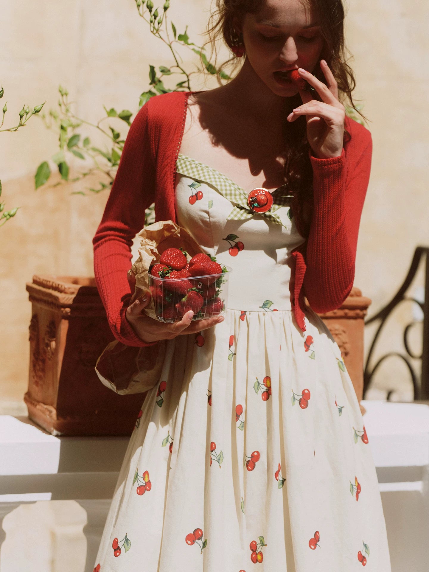 Cherry Print Fitted Dress