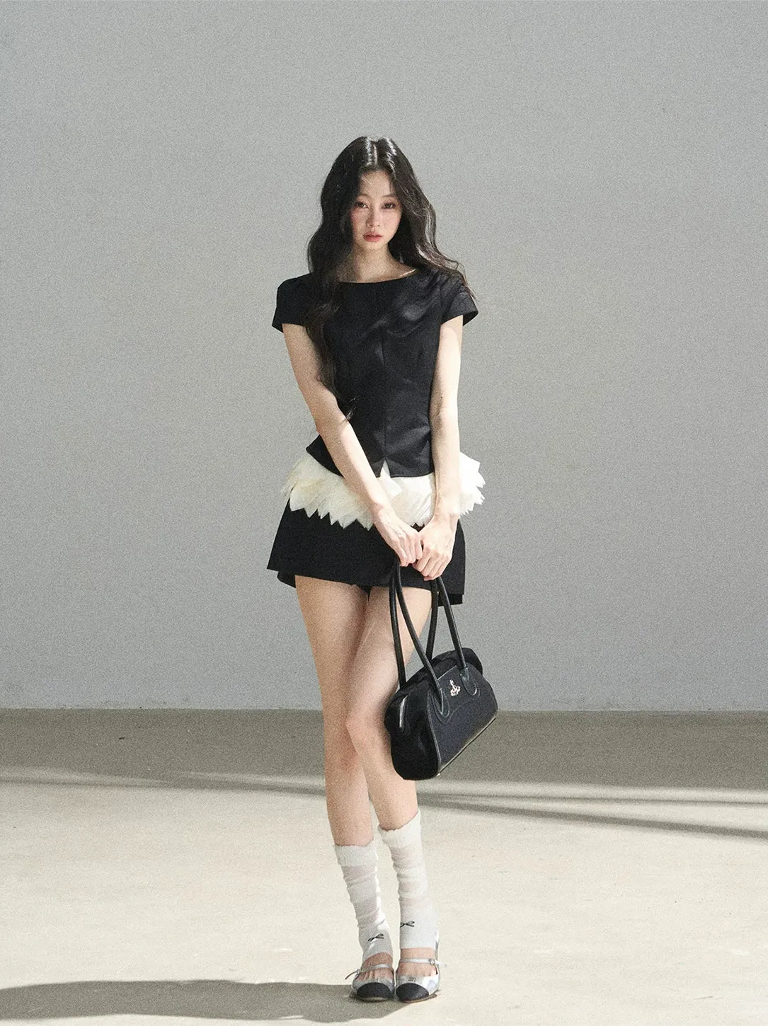 Colorblock Cropped Top Skirt Set
