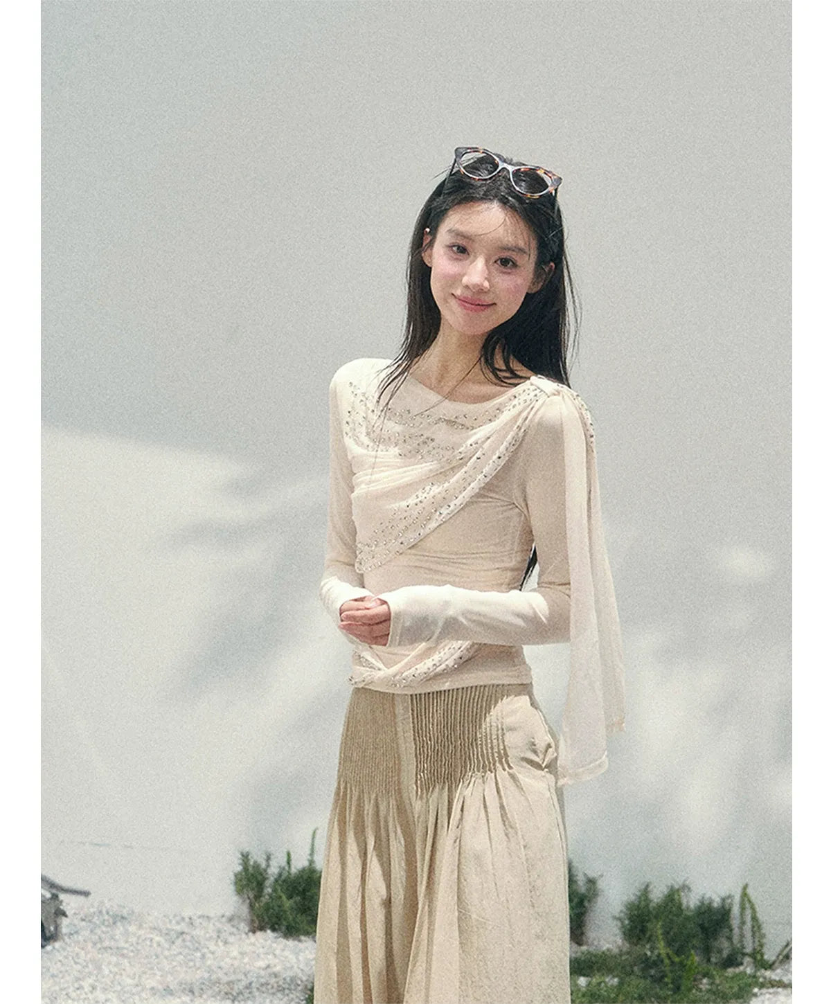 Mesh Drape Rhinestone Top | Final Sale