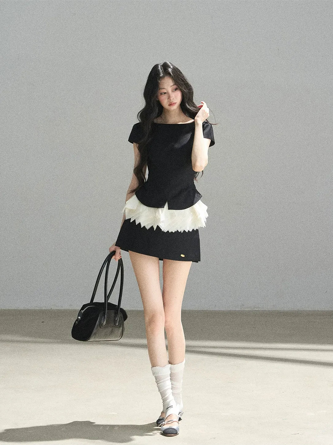 Colorblock Cropped Top Skirt Set