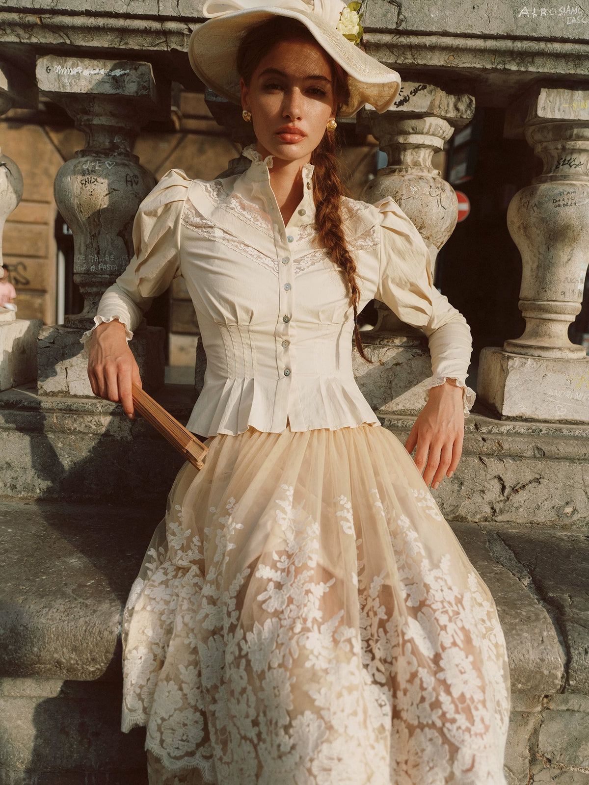 Lace Trim Victorian Midi Dress