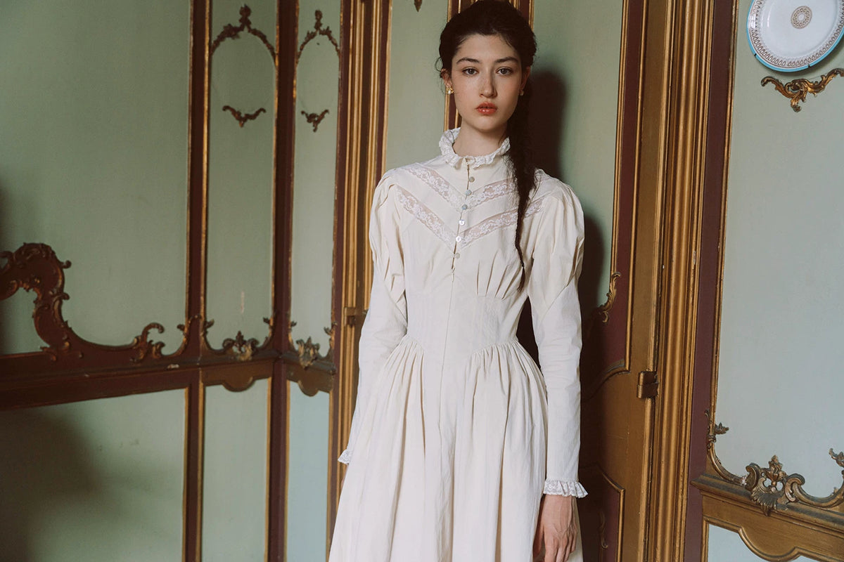 Lace Trim Victorian Midi Dress