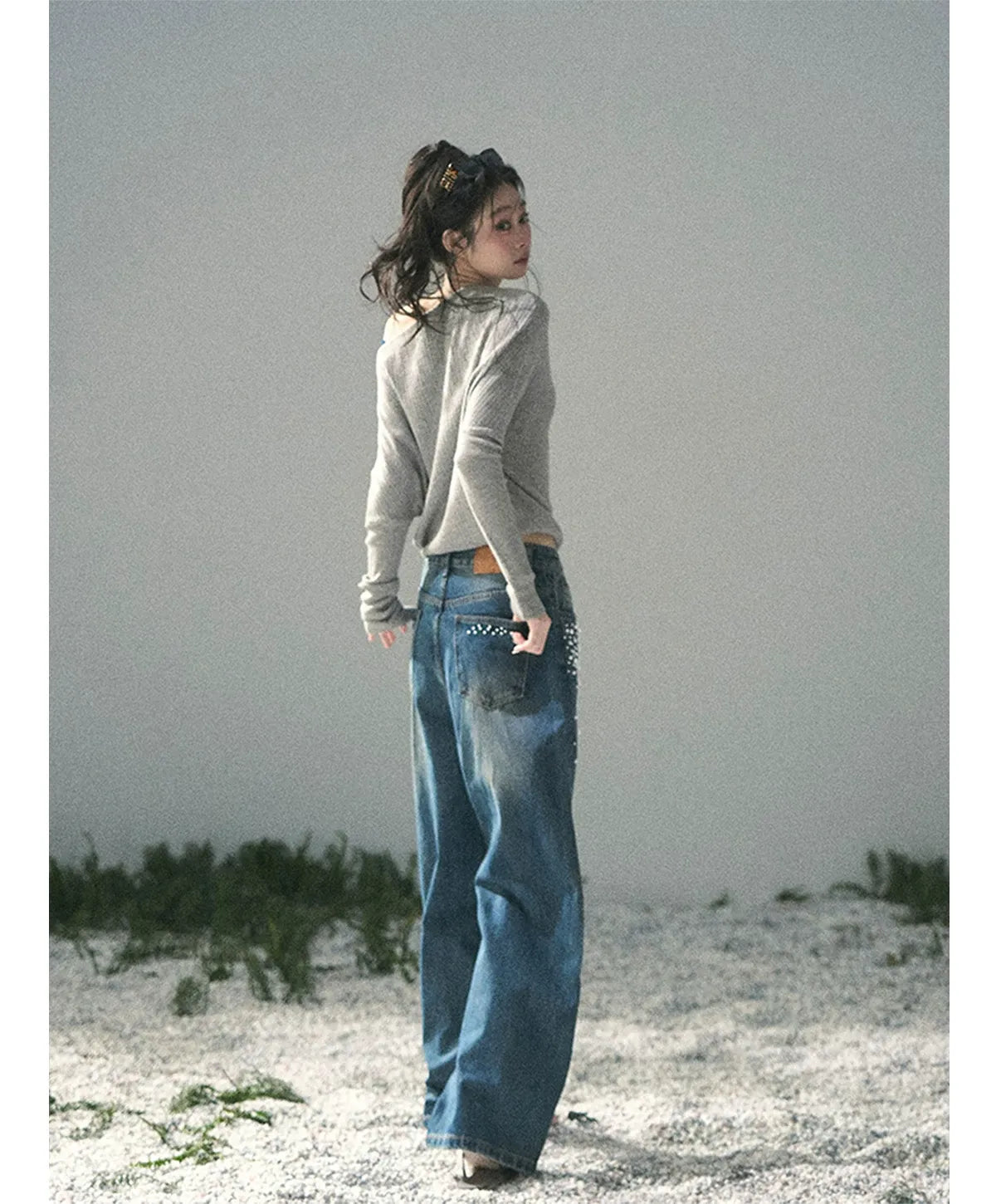 Washed Pearl Wide-Leg Jeans