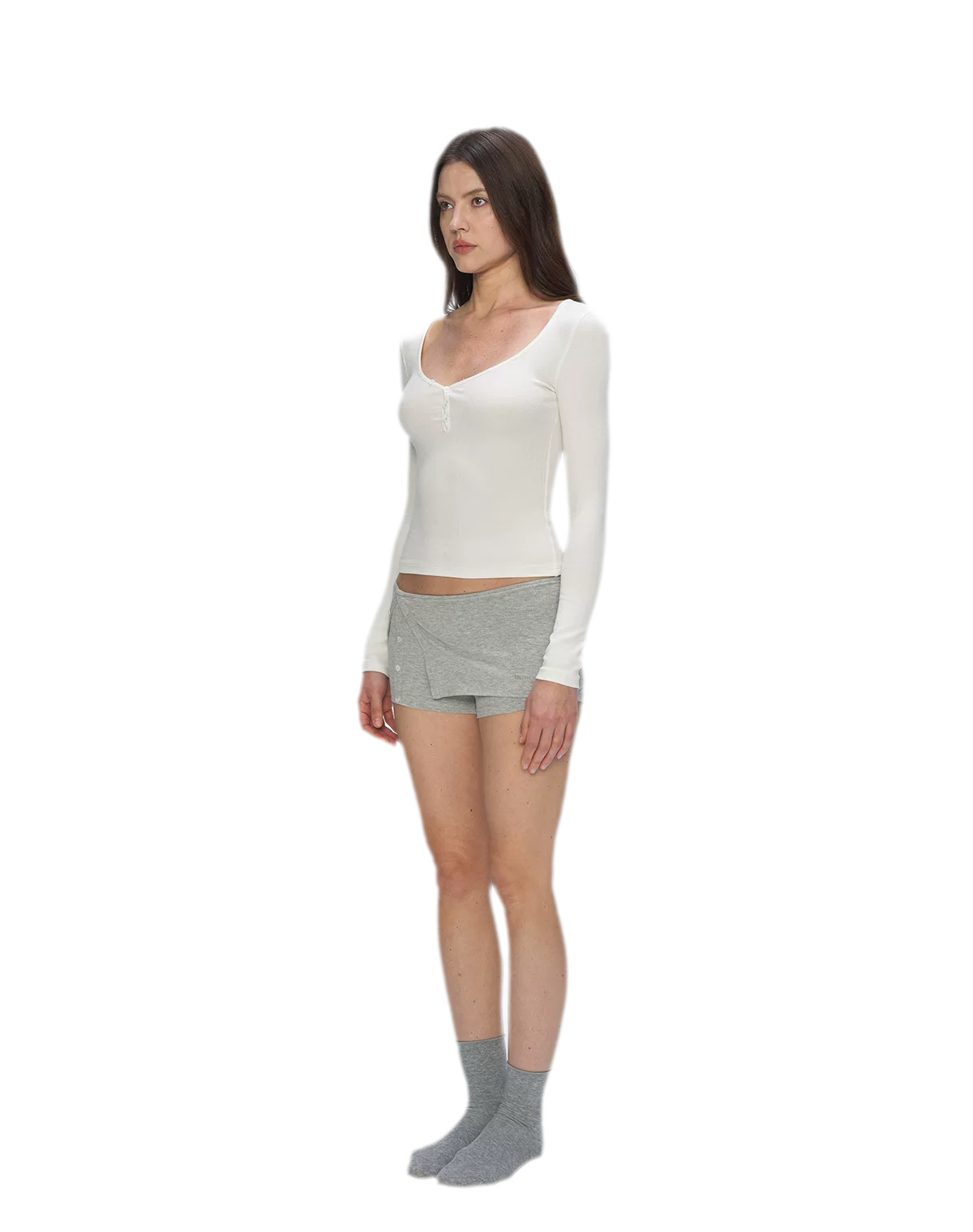 Ribbed V-Neck Button Top