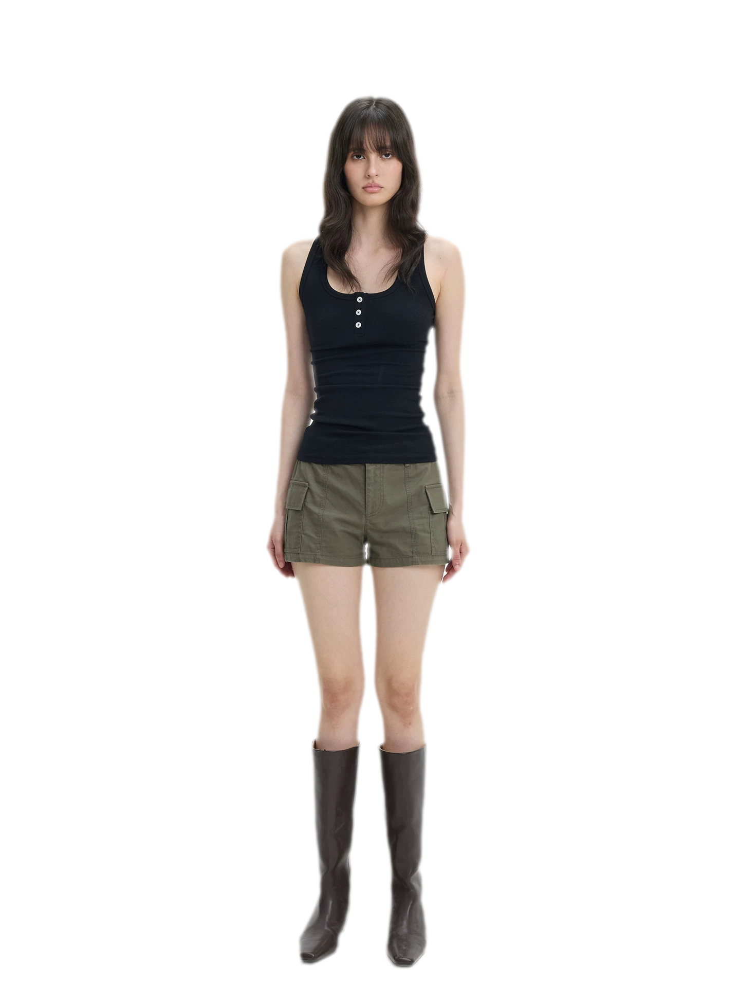Ribbed Slim-Fit Henley Tank
