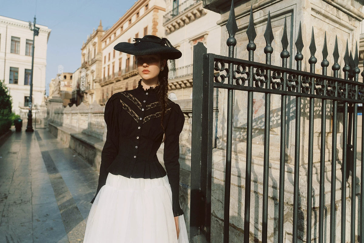 Lace Trim Victorian Midi Dress