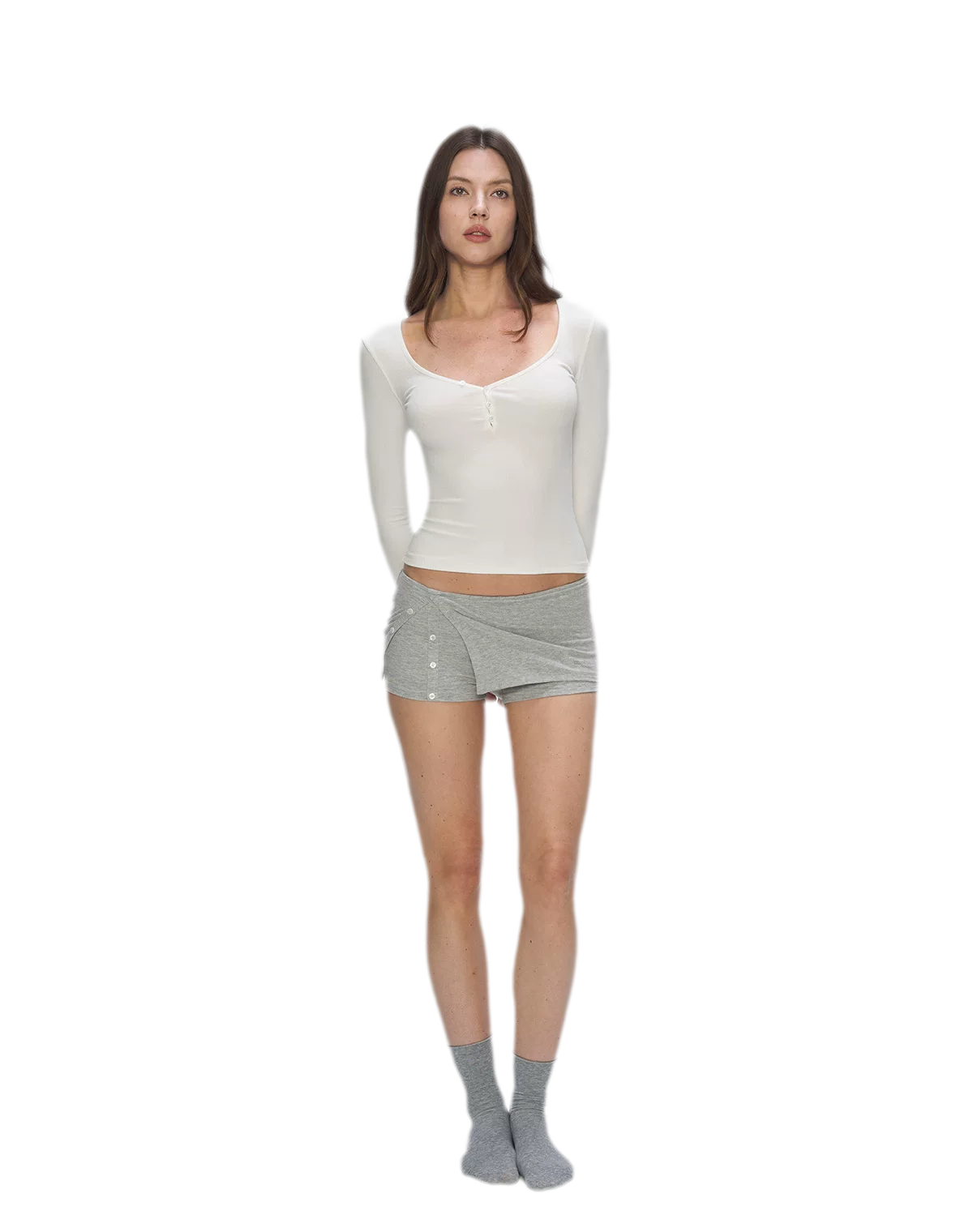 Ribbed V-Neck Button Top