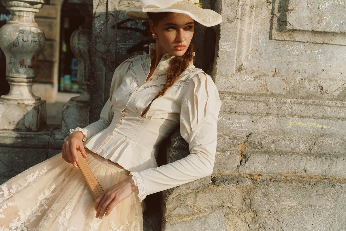Lace Trim Victorian Midi Dress