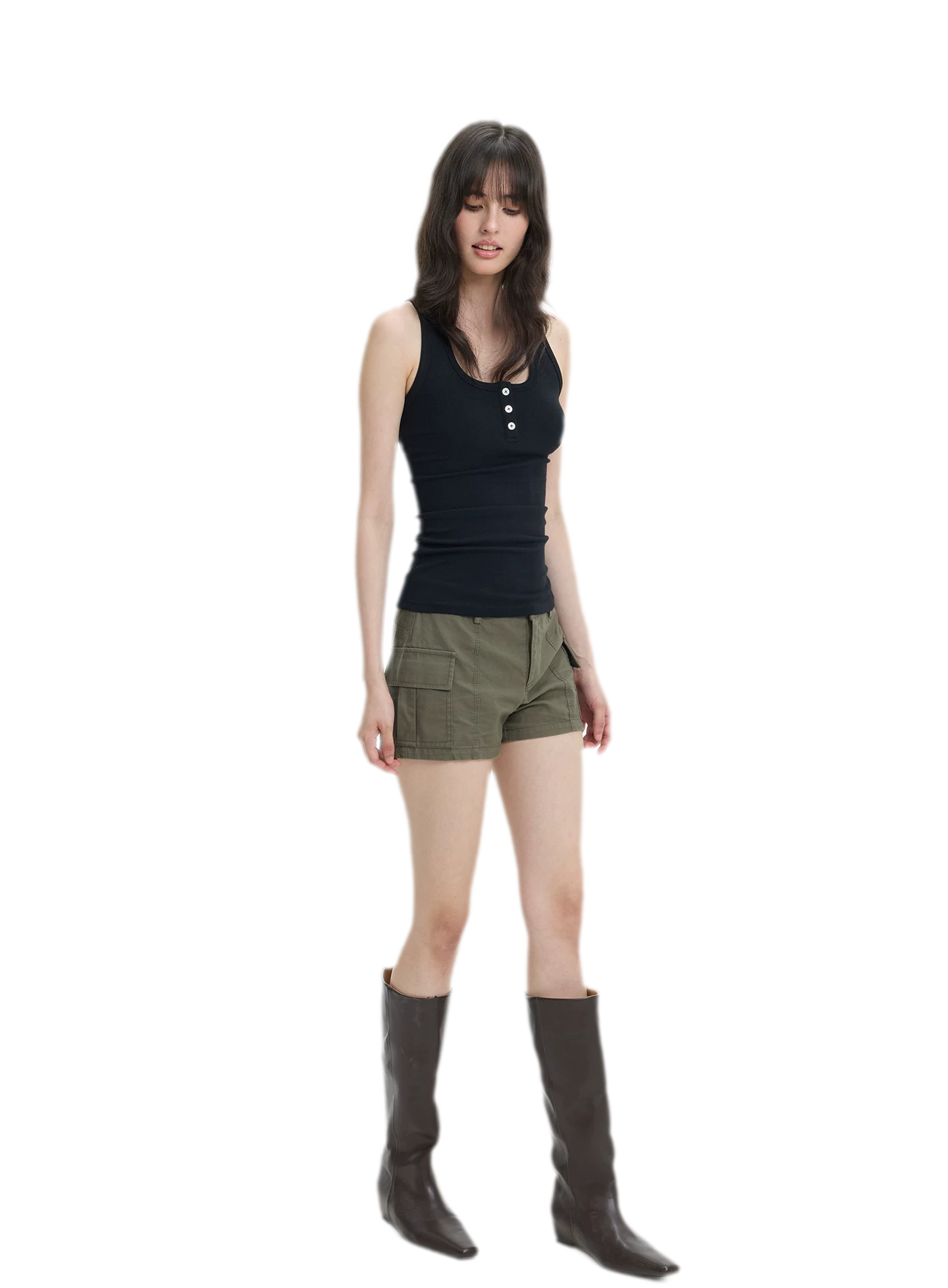 Ribbed Slim-Fit Henley Tank
