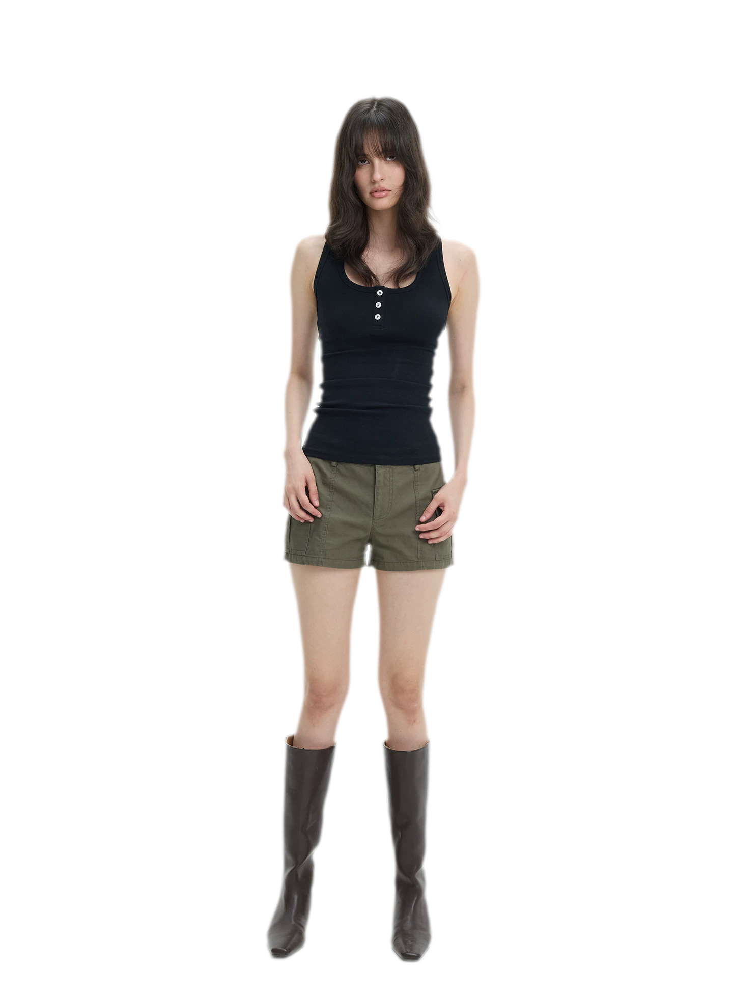 Ribbed Slim-Fit Henley Tank