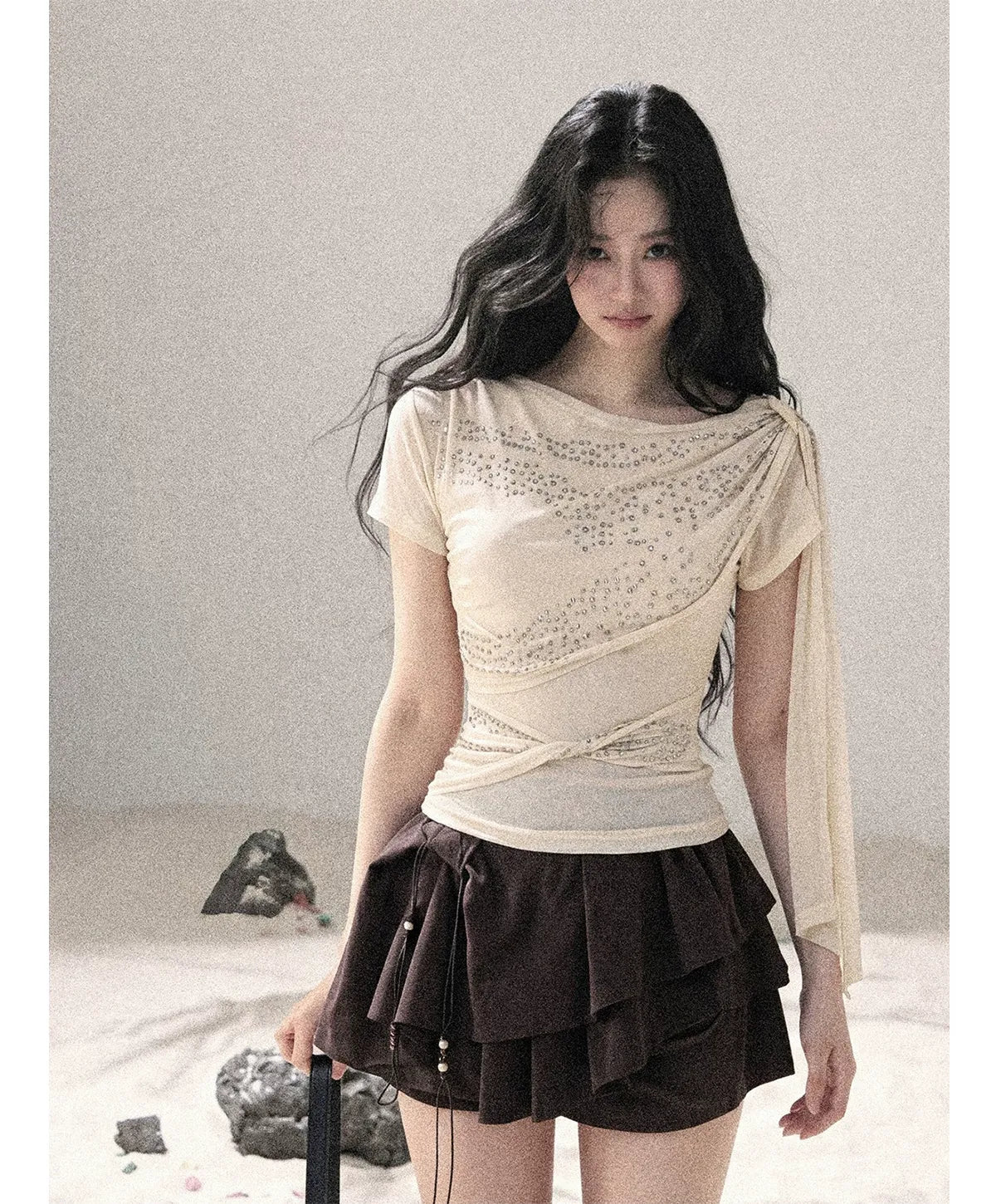 Mesh Drape Rhinestone Top | Final Sale
