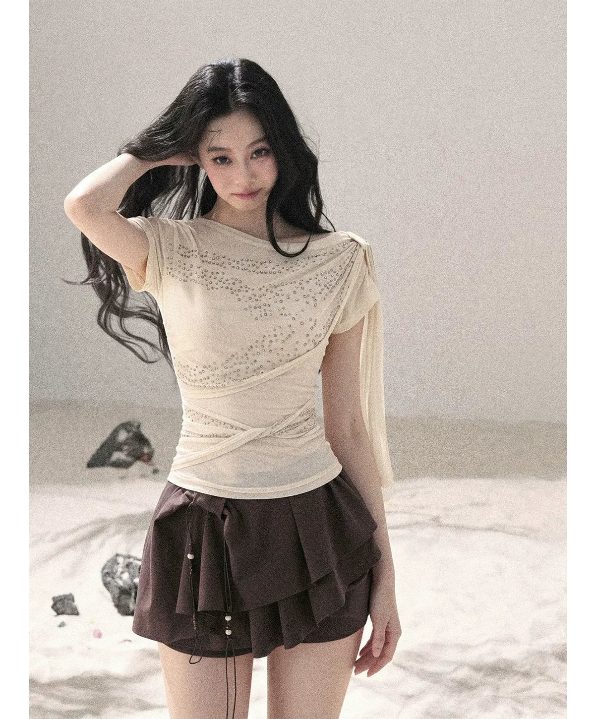Mesh Drape Rhinestone Top | Final Sale